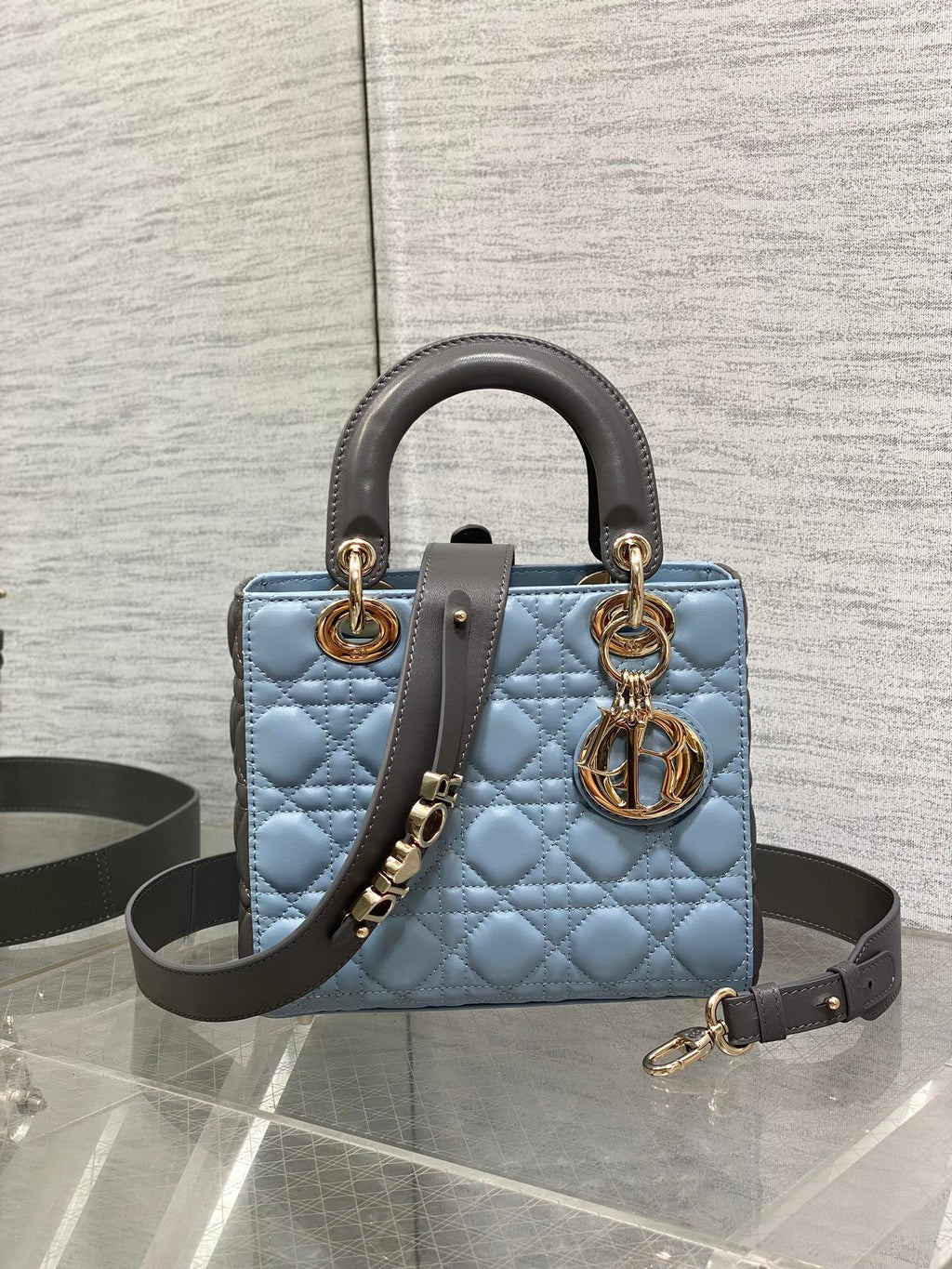 Small Lady Dior My ABCDior Bag M0538 Blue Gray Cannage Lambskin - Default Title - View 2