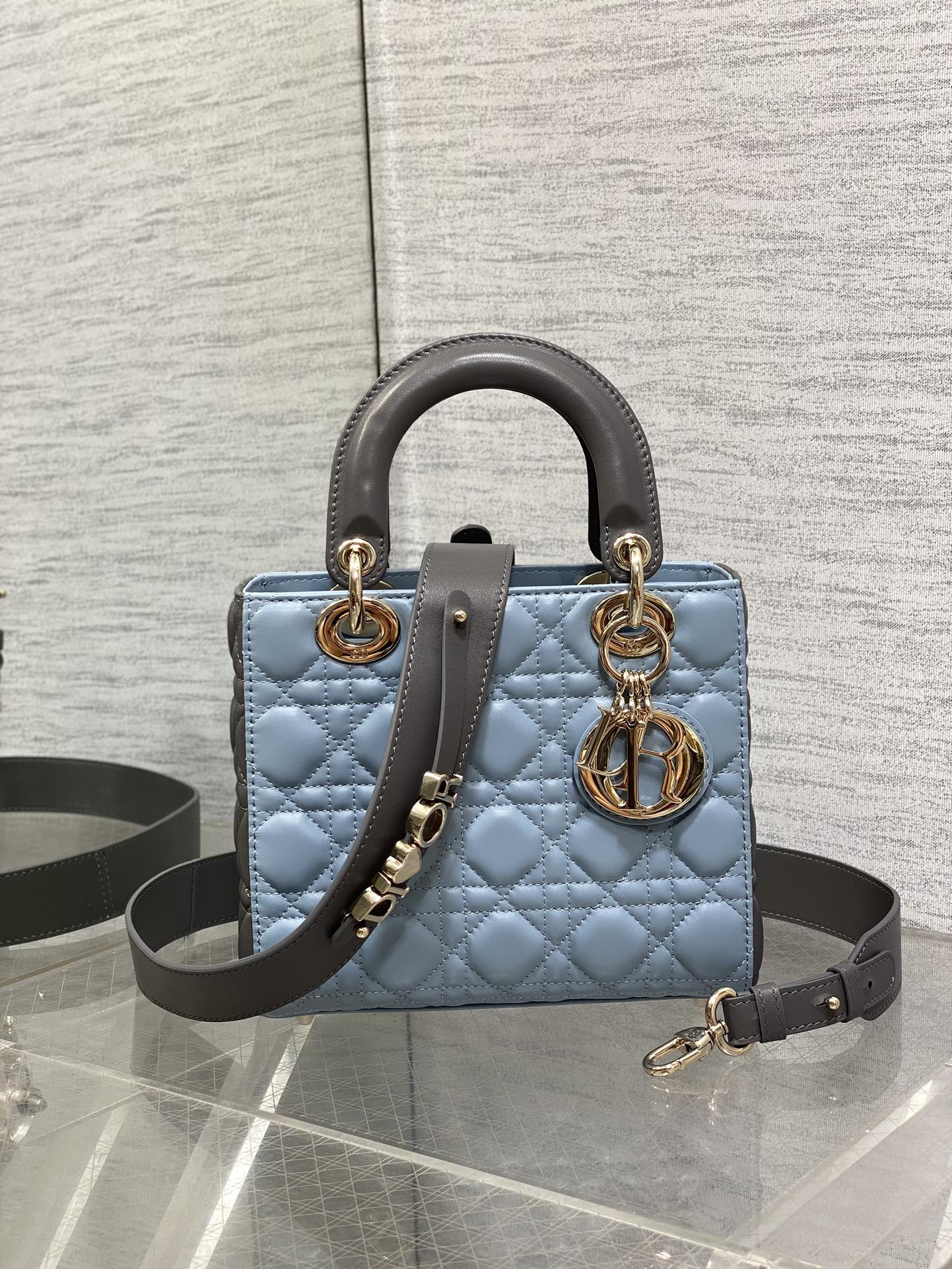 Small Lady Dior My ABCDior Bag M0538 Blue Gray Cannage Lambskin - Default Title - View 2
