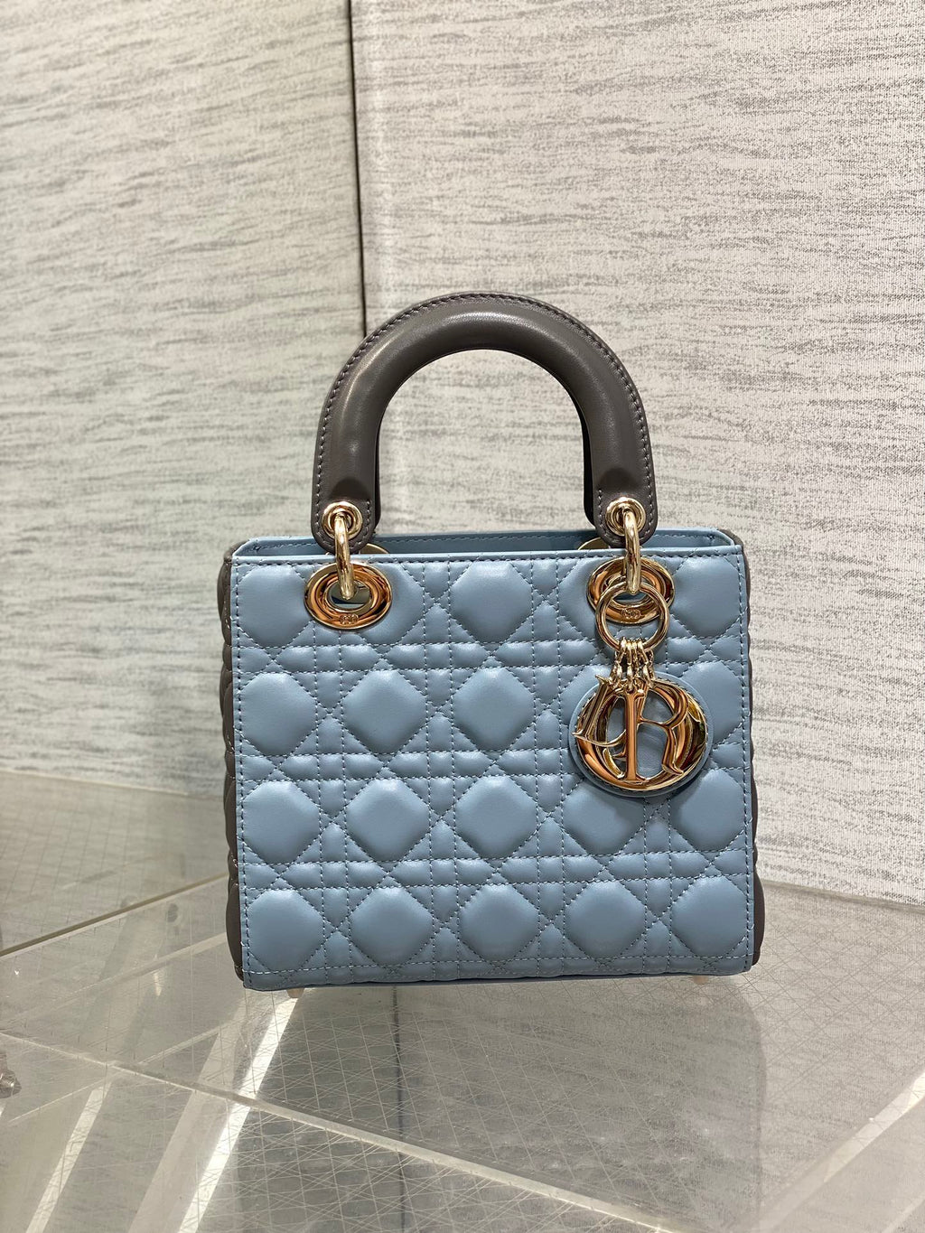 Small Lady Dior My ABCDior Bag M0538 Blue Gray Cannage Lambskin - Default Title - View 3