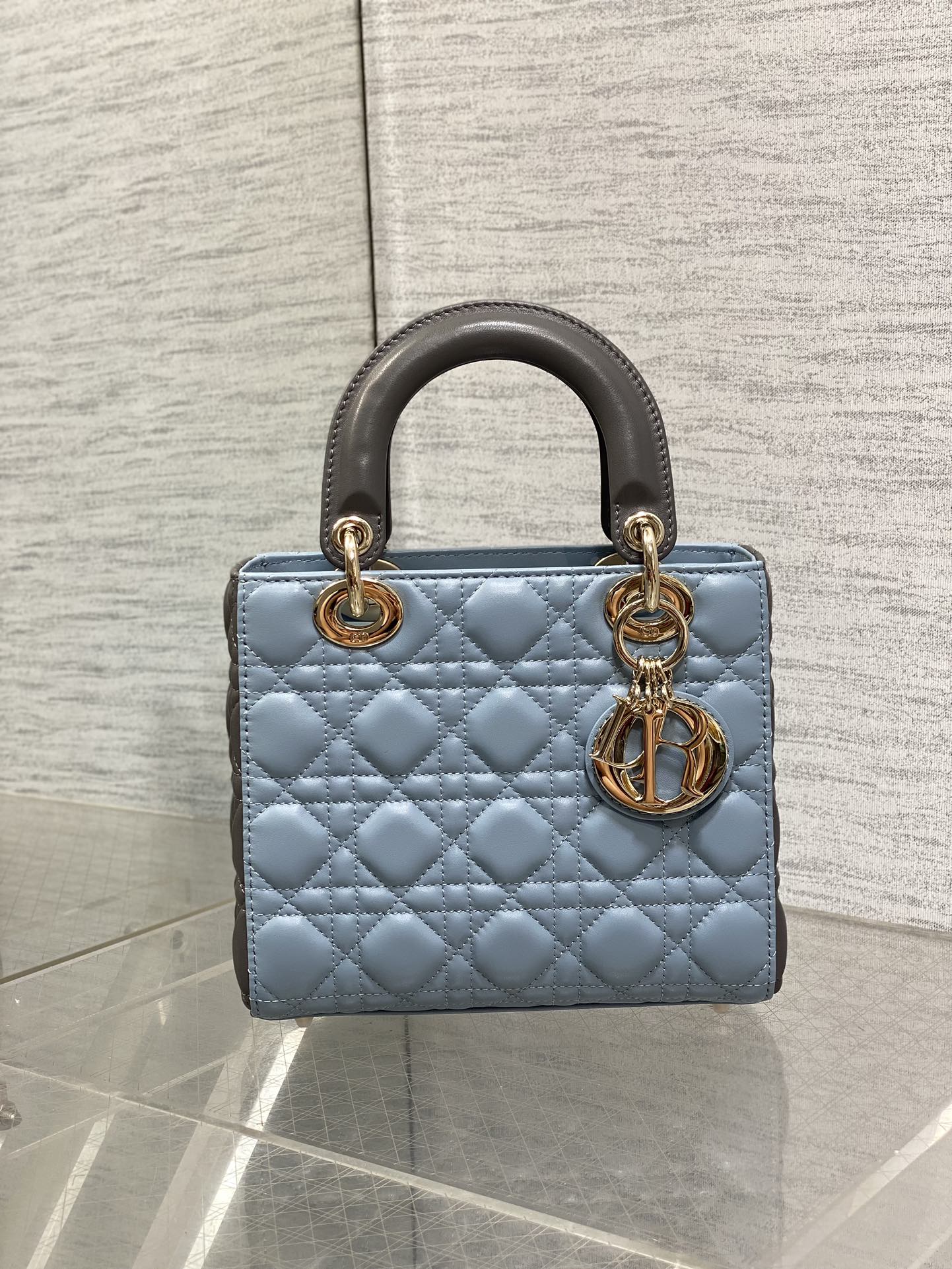 Small Lady Dior My ABCDior Bag M0538 Blue Gray Cannage Lambskin - Default Title - View 3