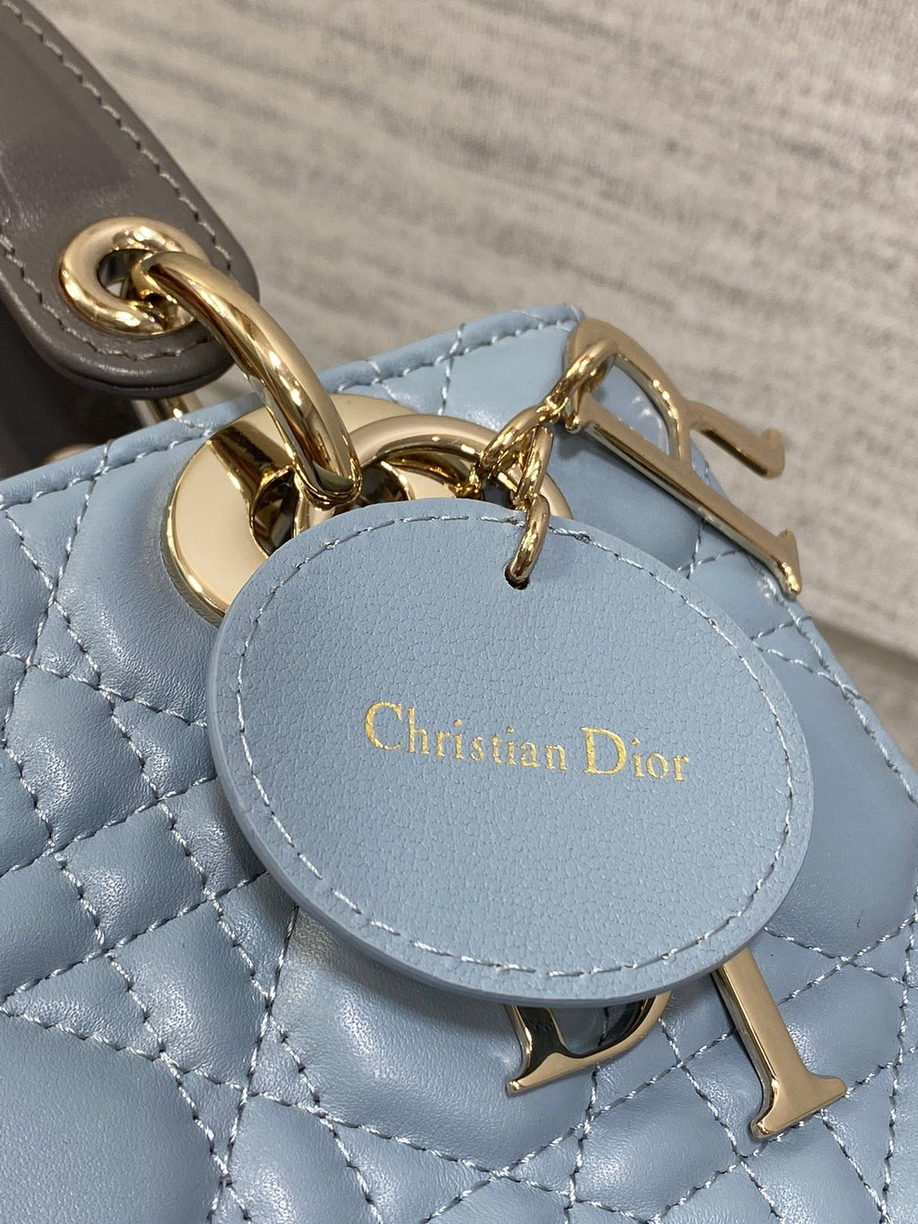 Small Lady Dior My ABCDior Bag M0538 Blue Gray Cannage Lambskin - Default Title - View 5