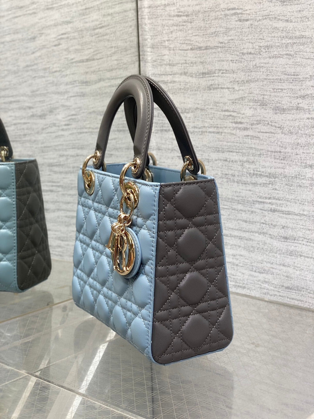 Small Lady Dior My ABCDior Bag M0538 Blue Gray Cannage Lambskin - Default Title - View 7