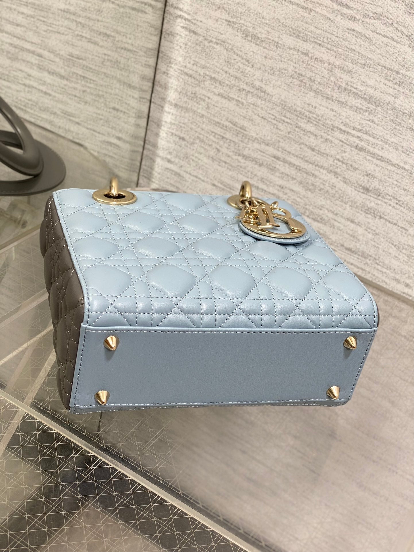 Small Lady Dior My ABCDior Bag M0538 Blue Gray Cannage Lambskin - Default Title - View 8