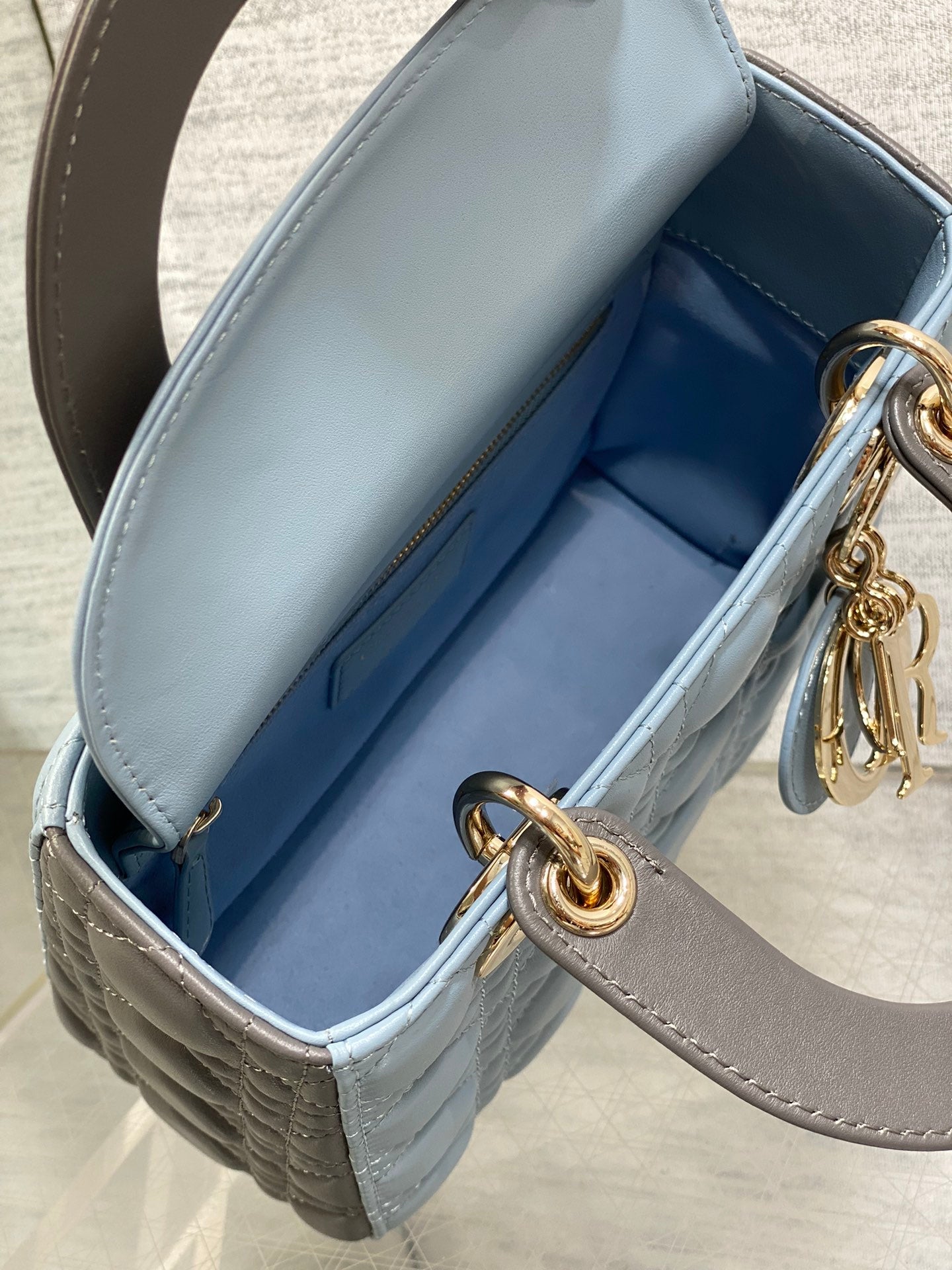 Small Lady Dior My ABCDior Bag M0538 Blue Gray Cannage Lambskin - Default Title - View 9
