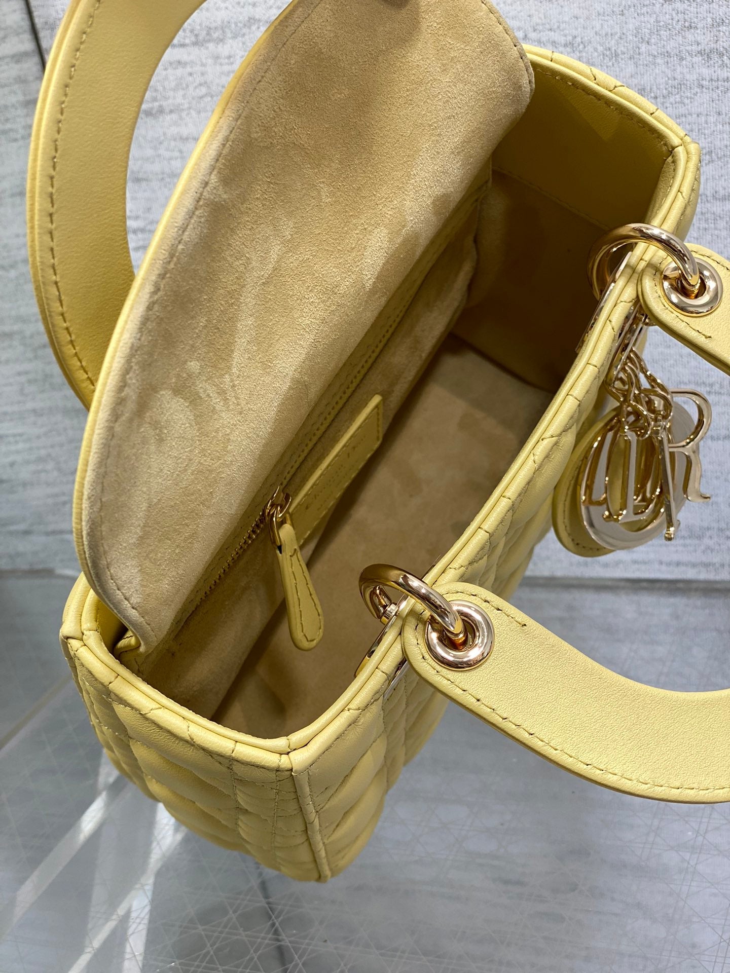Small Lady Dior My ABCDior Bag M0538 Yellow Cannage Lambskin - Default Title - View 8
