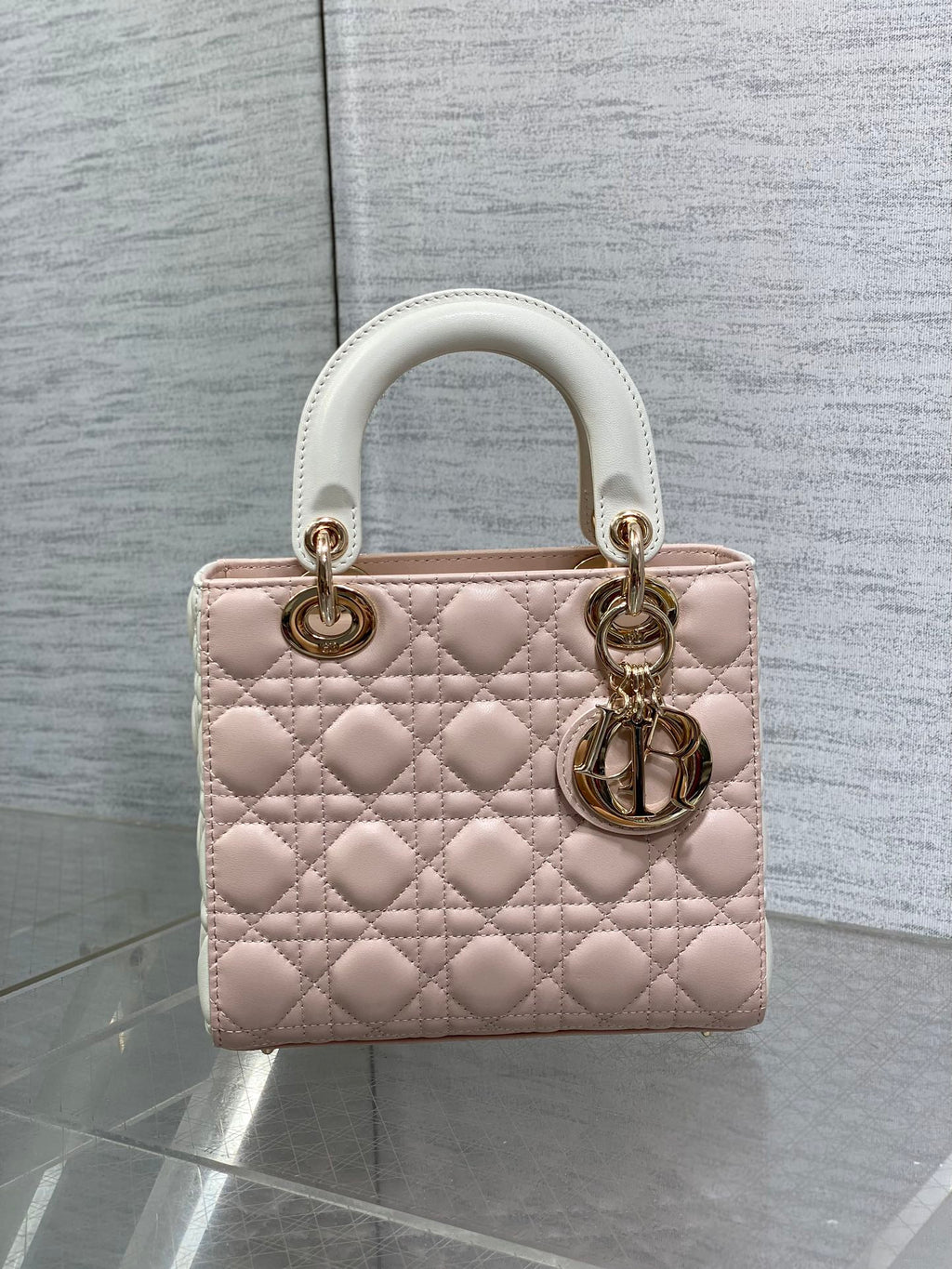 Small Lady Dior My ABCDior Bag M0538 Pink White Cannage Lambskin - Default Title - View 3