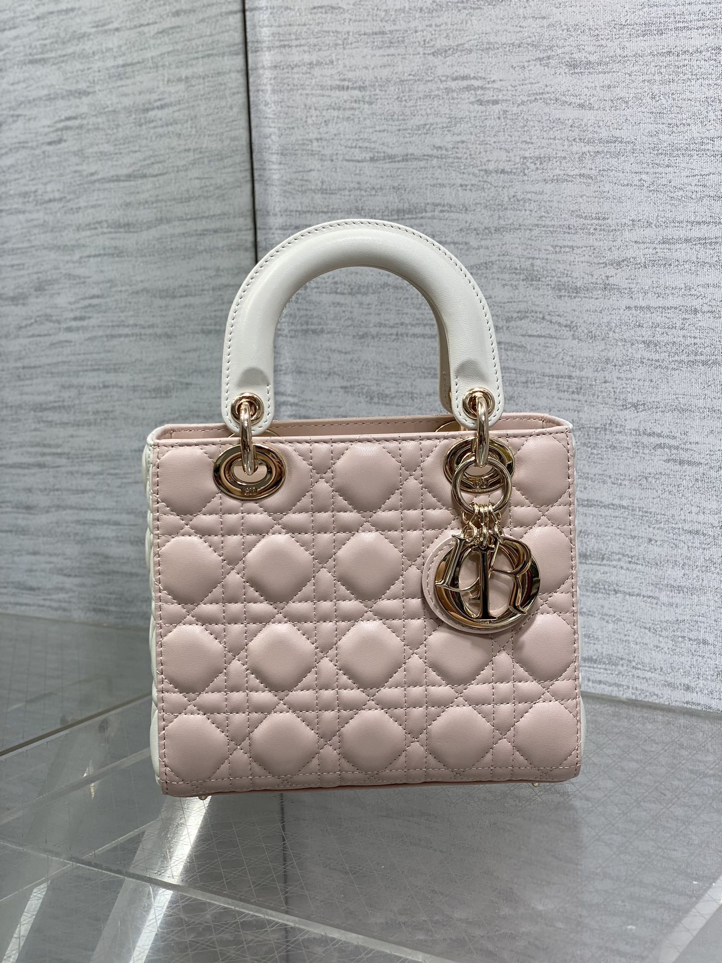 Small Lady Dior My ABCDior Bag M0538 Pink White Cannage Lambskin - Default Title - View 3