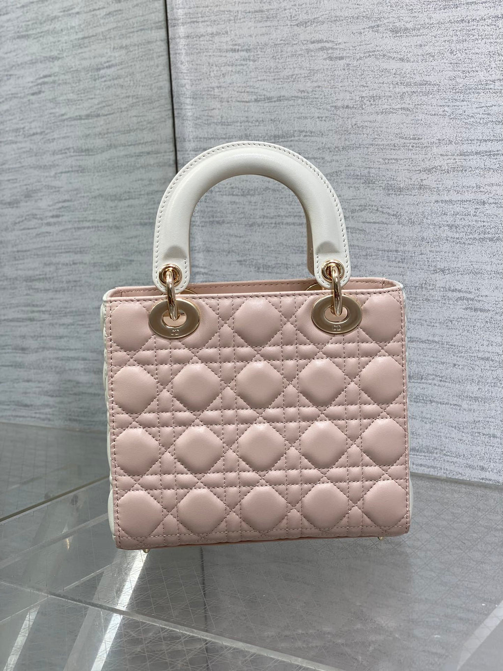 Small Lady Dior My ABCDior Bag M0538 Pink White Cannage Lambskin - Default Title - View 6