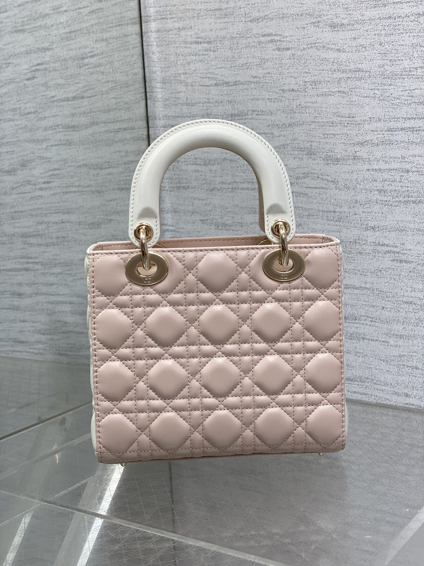 Small Lady Dior My ABCDior Bag M0538 Pink White Cannage Lambskin - Default Title - View 6