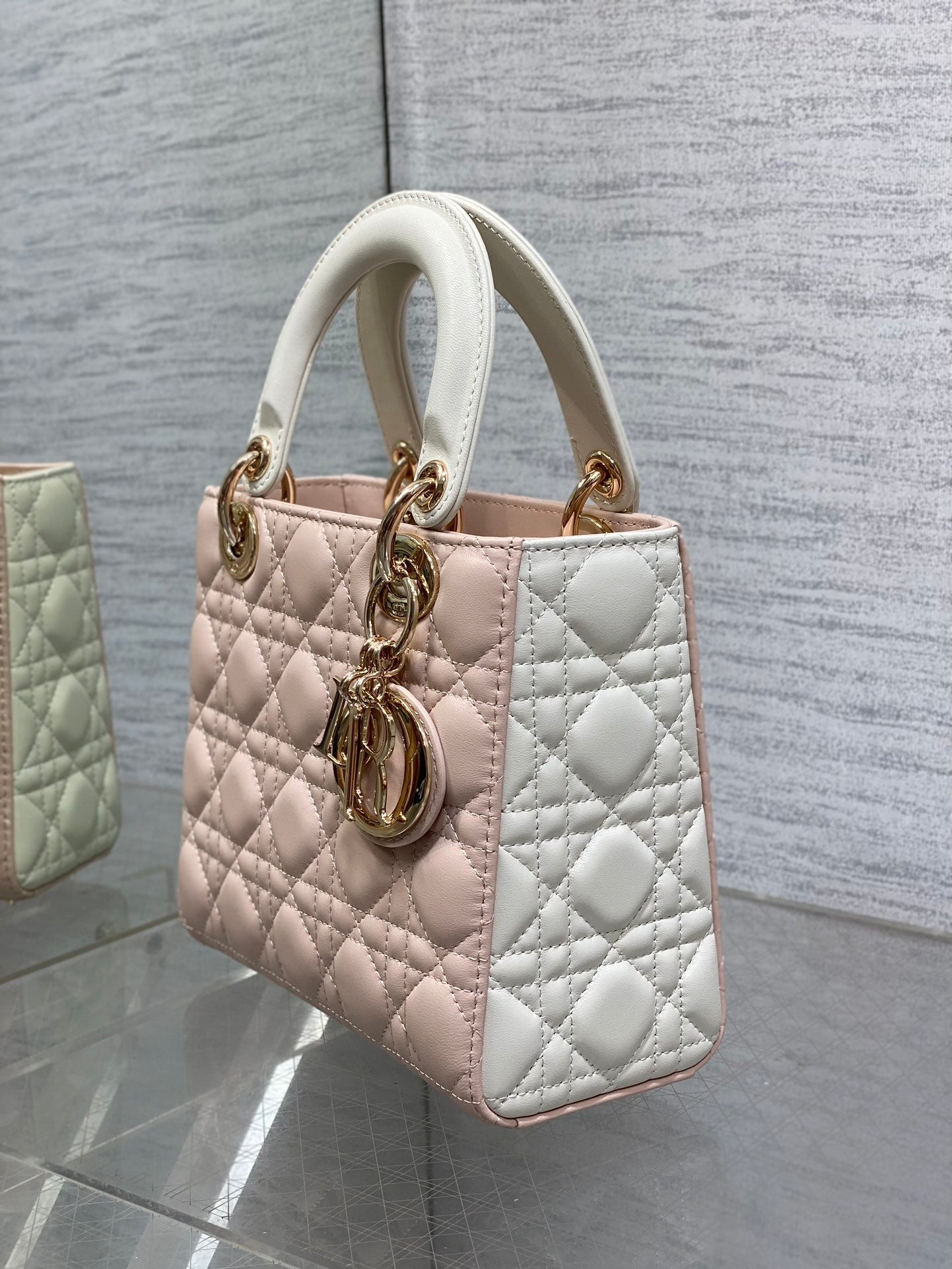 Small Lady Dior My ABCDior Bag M0538 Pink White Cannage Lambskin - Default Title - View 7