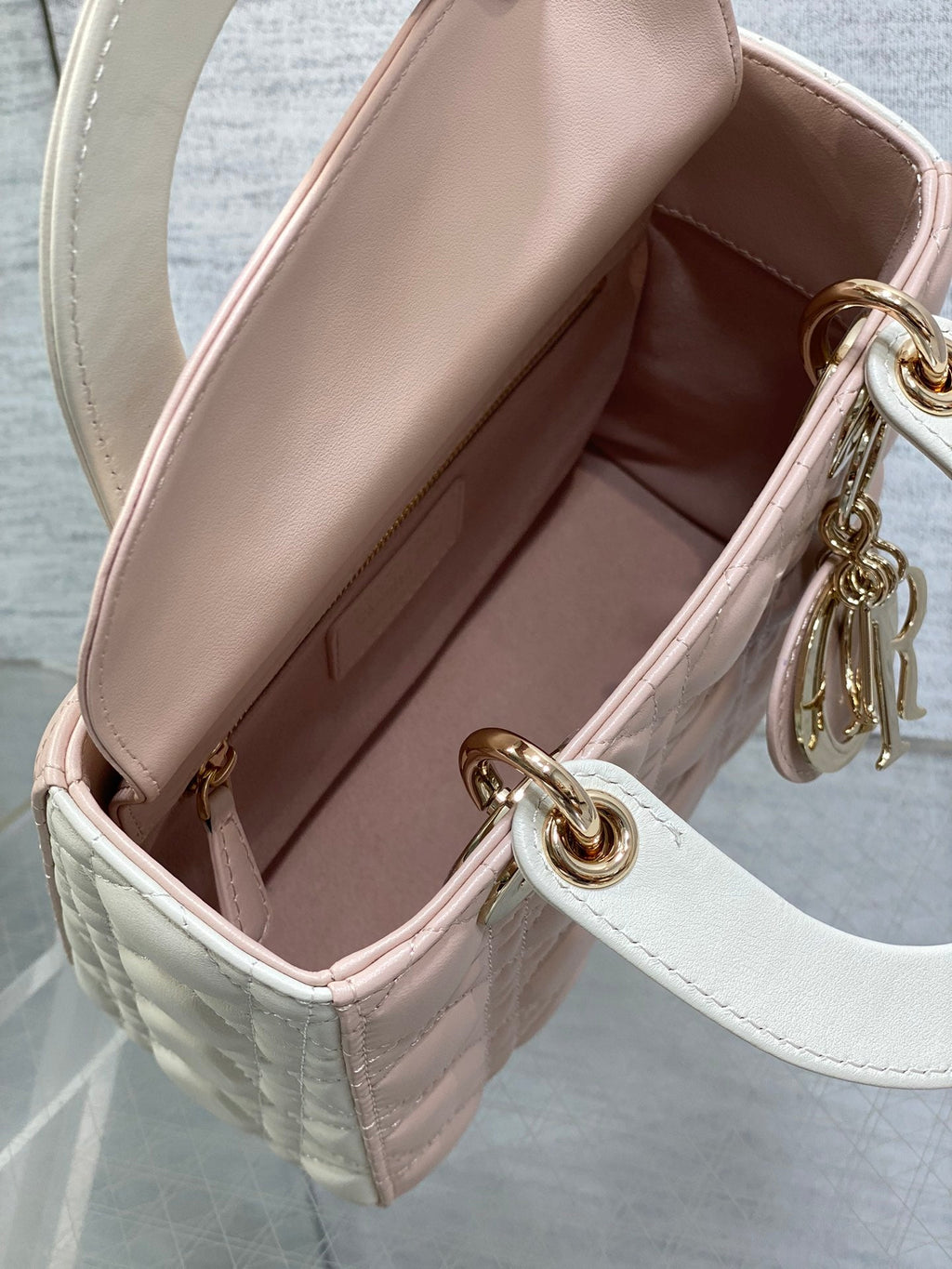 Small Lady Dior My ABCDior Bag M0538 Pink White Cannage Lambskin - Default Title - View 9