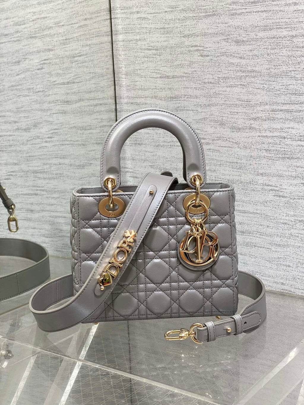 Small Lady Dior My ABCDior Bag M0538 Gray Cannage Lambskin - Default Title - View 2