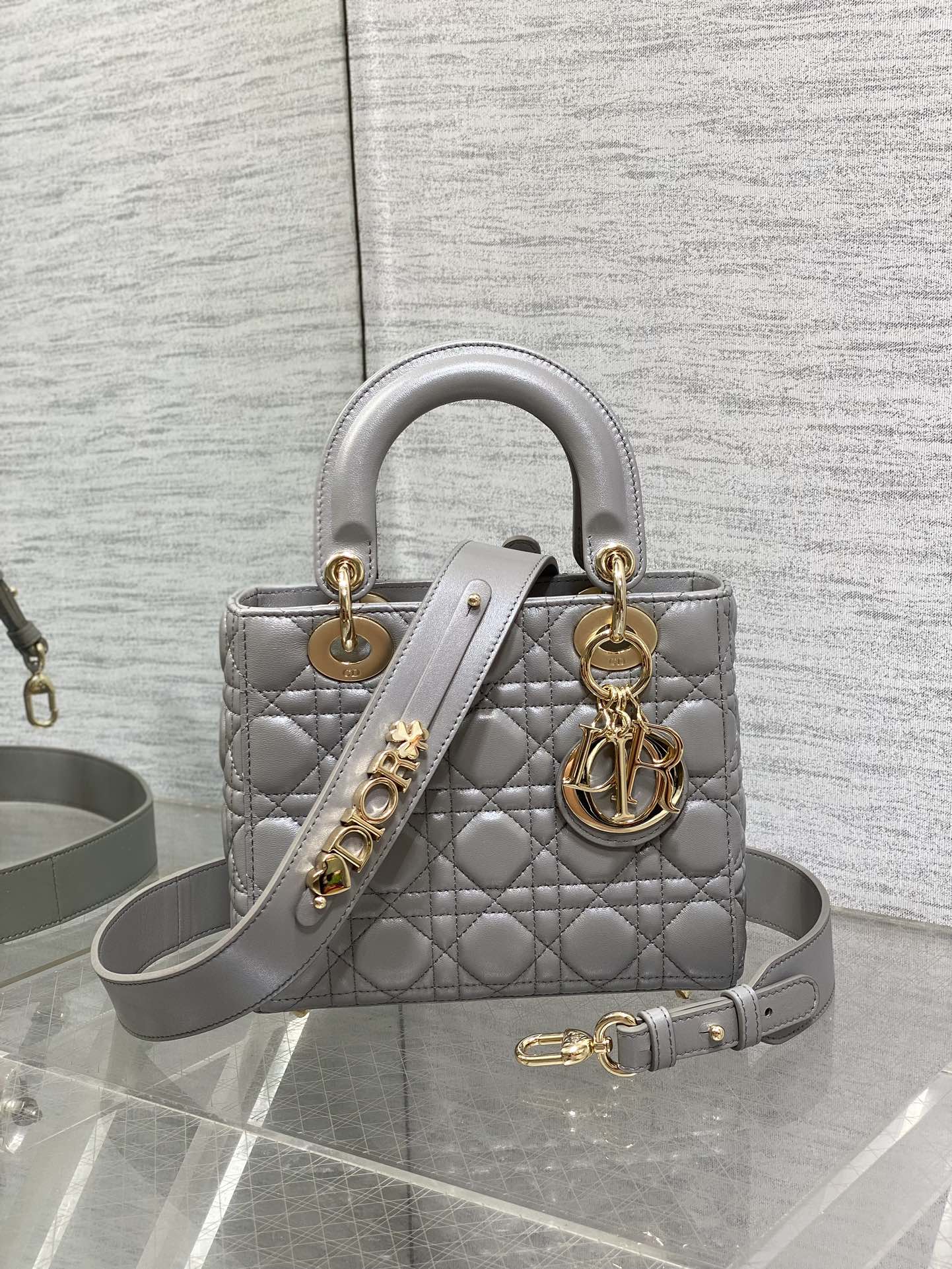 Small Lady Dior My ABCDior Bag M0538 Gray Cannage Lambskin - Default Title - View 2