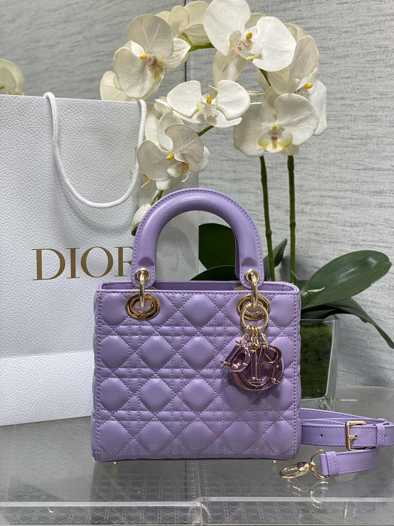 Small Lady Dior My ABCDior Bag M0538 Purple Cannage Lambskin - Default Title - View 1
