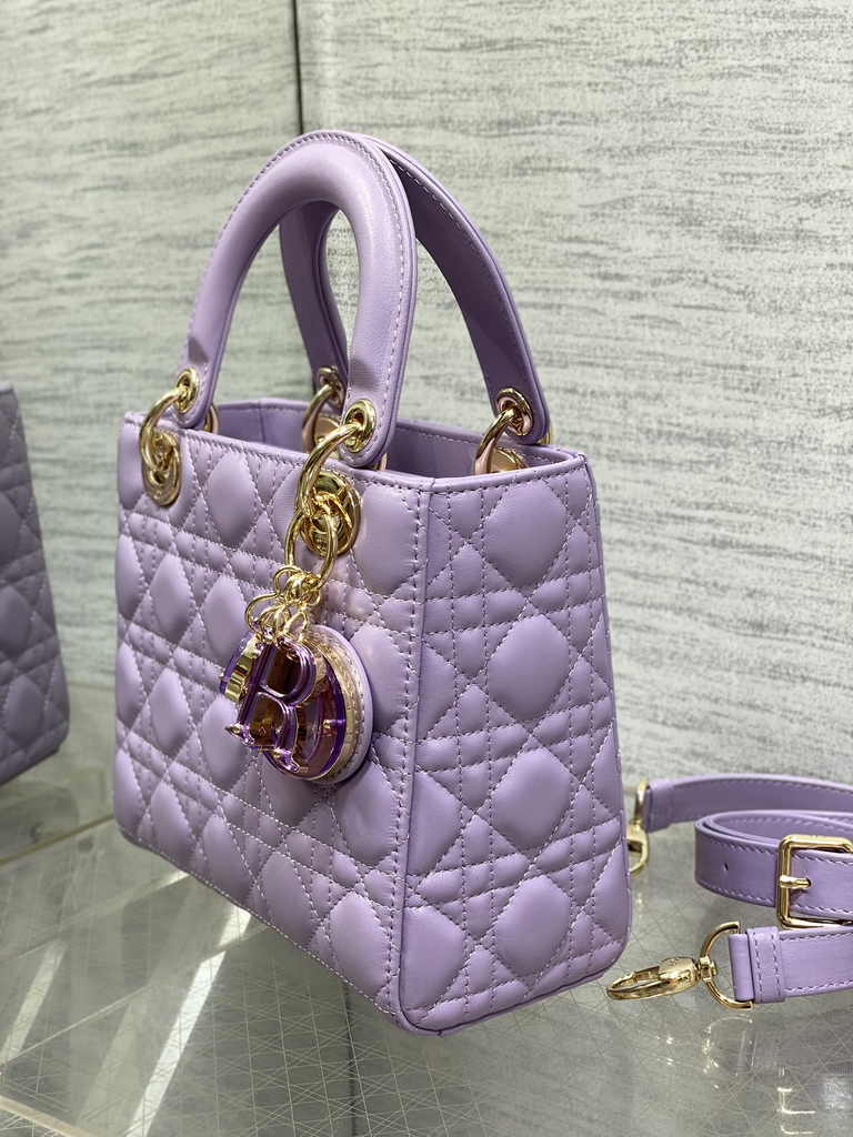 Small Lady Dior My ABCDior Bag M0538 Purple Cannage Lambskin - Default Title - View 7