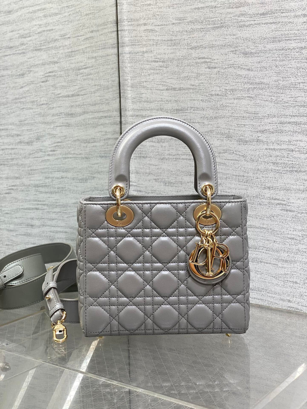 Small Lady Dior My ABCDior Bag M0538 Gray Cannage Lambskin - Default Title - View 3