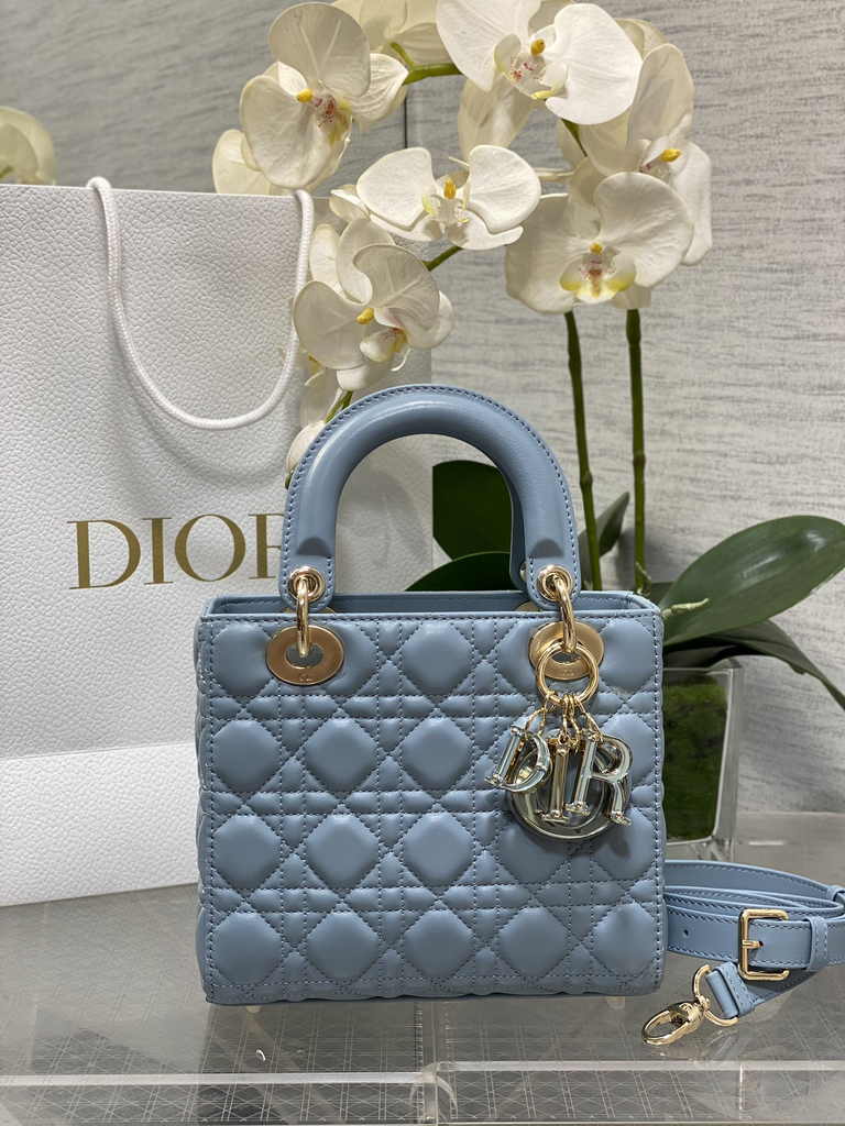 Small Lady Dior My ABCDior Bag M0538 Blue Cannage Lambskin - Default Title - View 1