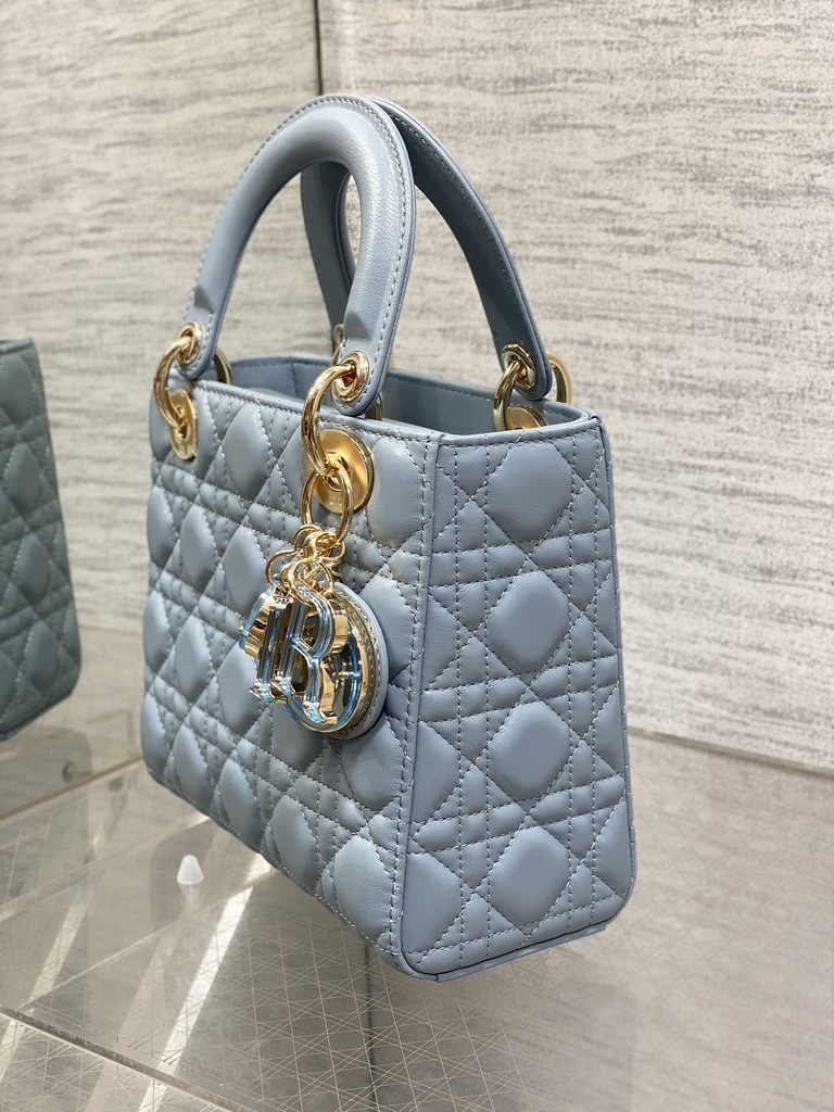 Small Lady Dior My ABCDior Bag M0538 Blue Cannage Lambskin - Default Title - View 7