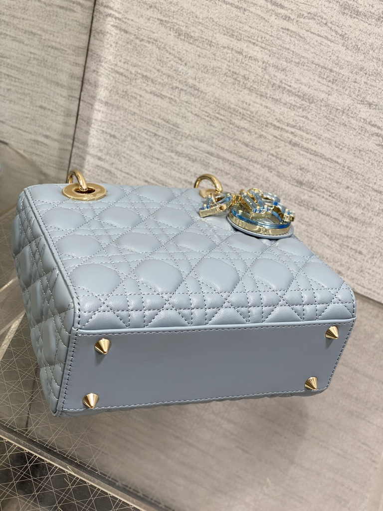 Small Lady Dior My ABCDior Bag M0538 Blue Cannage Lambskin - Default Title - View 8