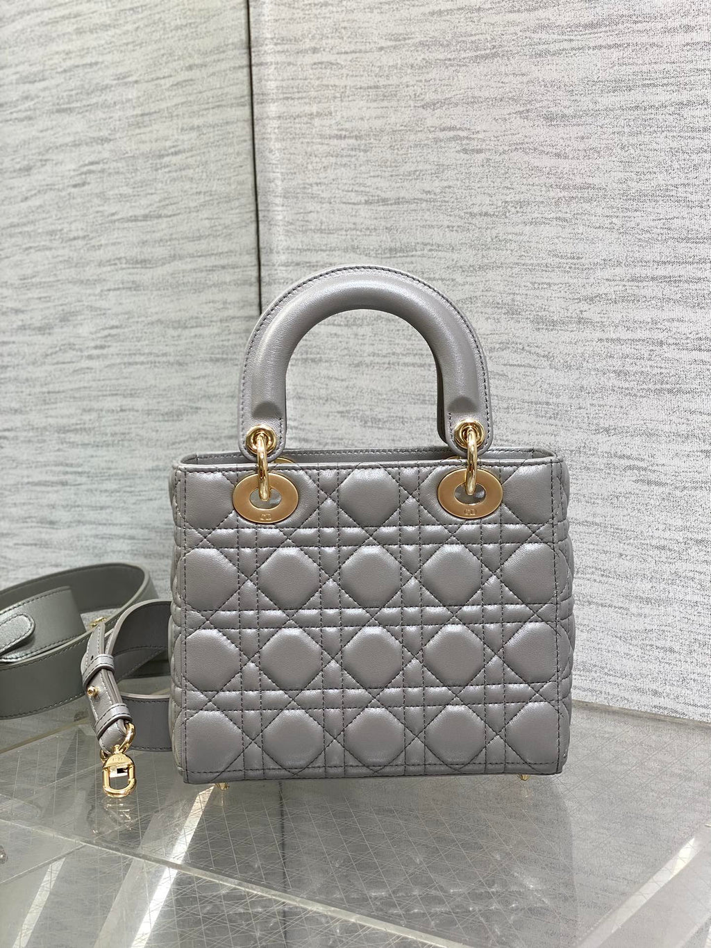 Small Lady Dior My ABCDior Bag M0538 Gray Cannage Lambskin - Default Title - View 5
