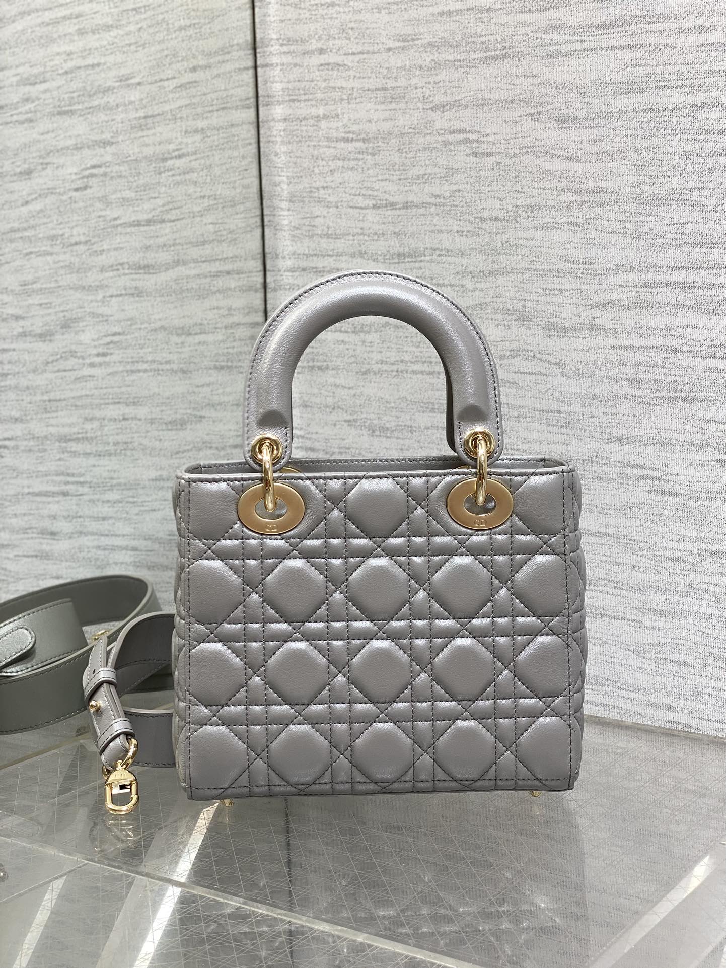 Small Lady Dior My ABCDior Bag M0538 Gray Cannage Lambskin - Default Title - View 5