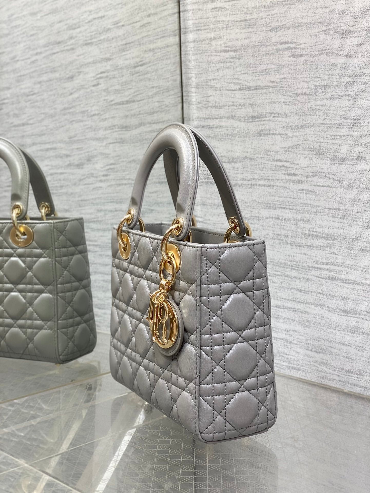 Small Lady Dior My ABCDior Bag M0538 Gray Cannage Lambskin - Default Title - View 6