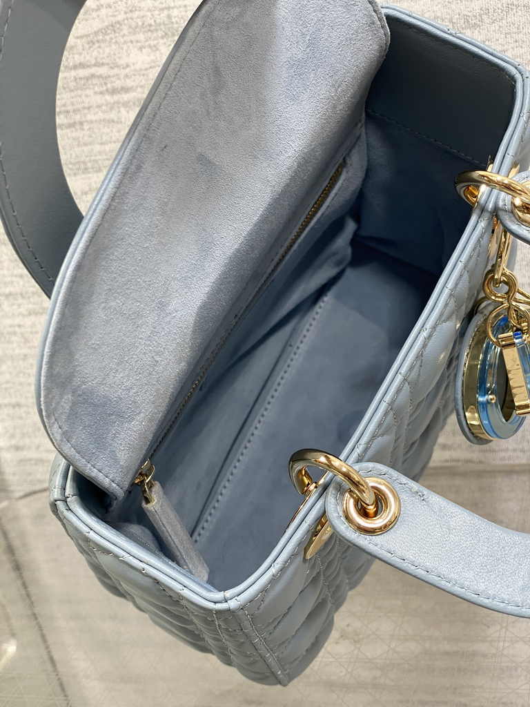 Small Lady Dior My ABCDior Bag M0538 Blue Cannage Lambskin - Default Title - View 9