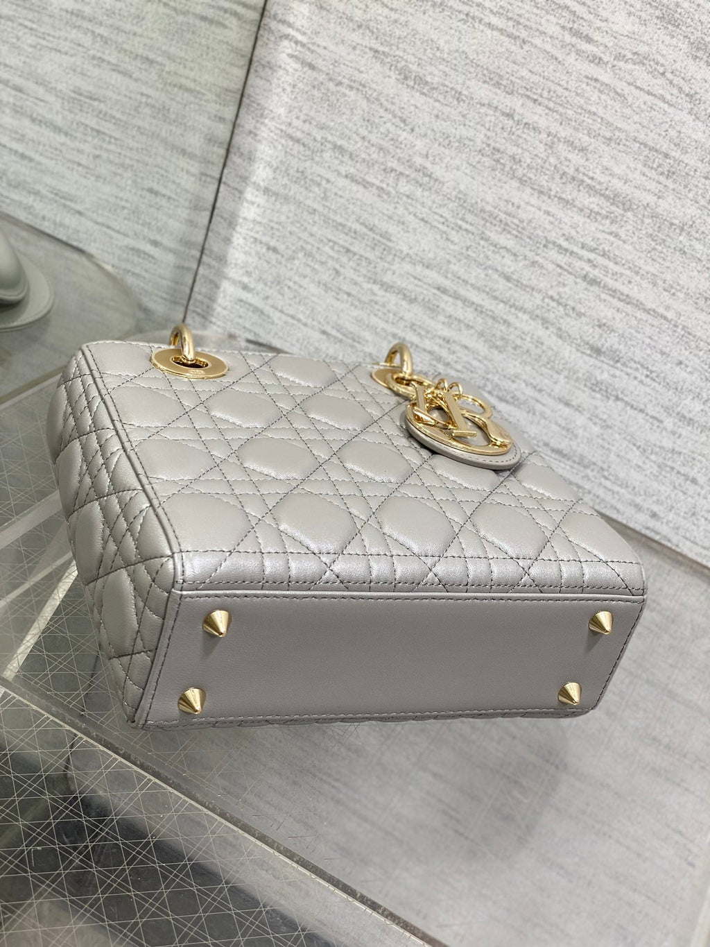 Small Lady Dior My ABCDior Bag M0538 Gray Cannage Lambskin - Default Title - View 7