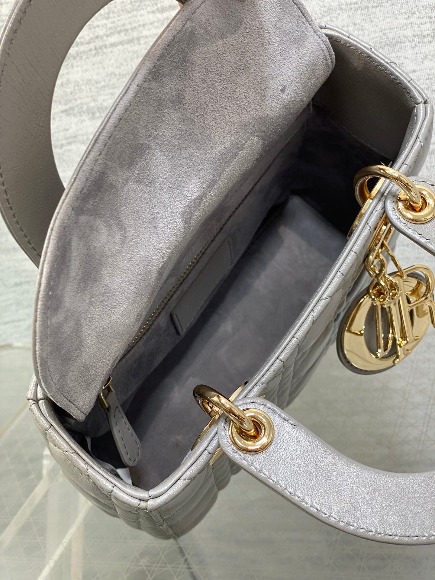 Small Lady Dior My ABCDior Bag M0538 Gray Cannage Lambskin - Default Title - View 8
