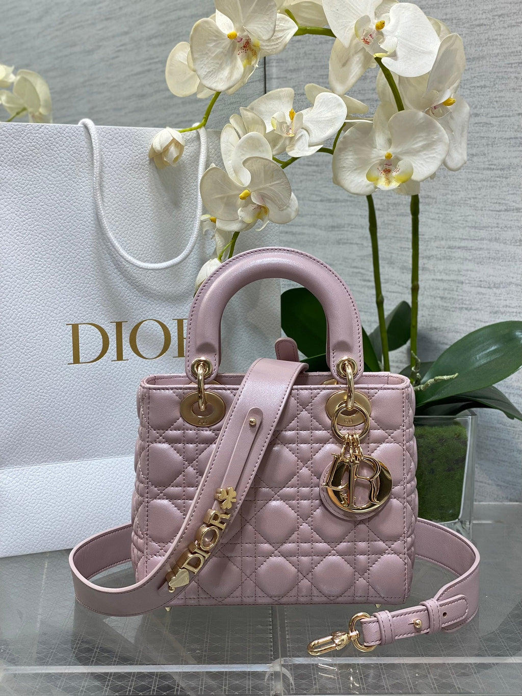Small Lady Dior My ABCDior Bag M0538 Pink Cannage Lambskin - Default Title - View 1
