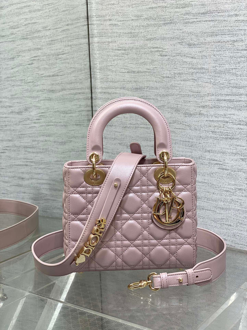 Small Lady Dior My ABCDior Bag M0538 Pink Cannage Lambskin - Default Title - View 2