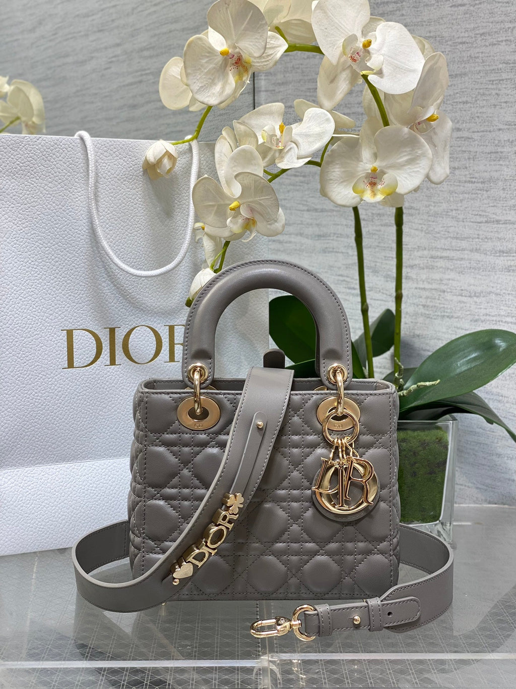 Small Lady Dior My ABCDior Bag M0538 Dark Gray Cannage Lambskin - Default Title - View 1
