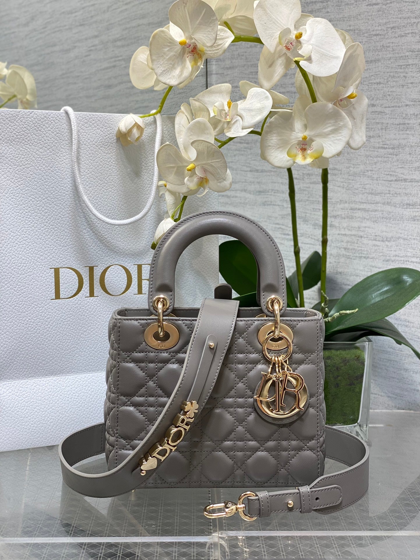 Small Lady Dior My ABCDior Bag M0538 Dark Gray Cannage Lambskin - Default Title - View 1