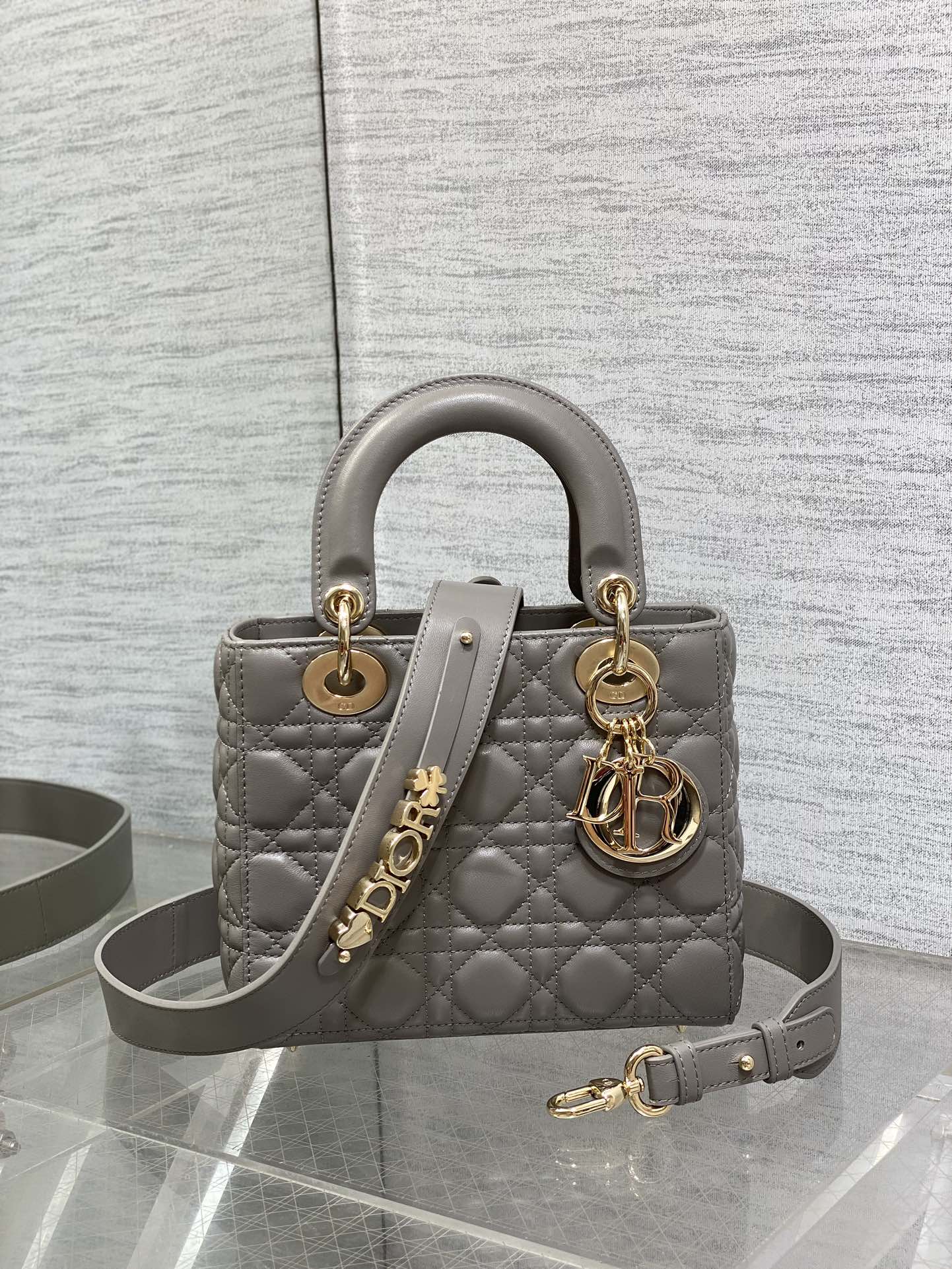 Small Lady Dior My ABCDior Bag M0538 Dark Gray Cannage Lambskin - Default Title - View 2