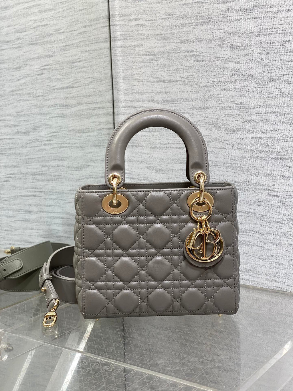 Small Lady Dior My ABCDior Bag M0538 Dark Gray Cannage Lambskin - Default Title - View 3