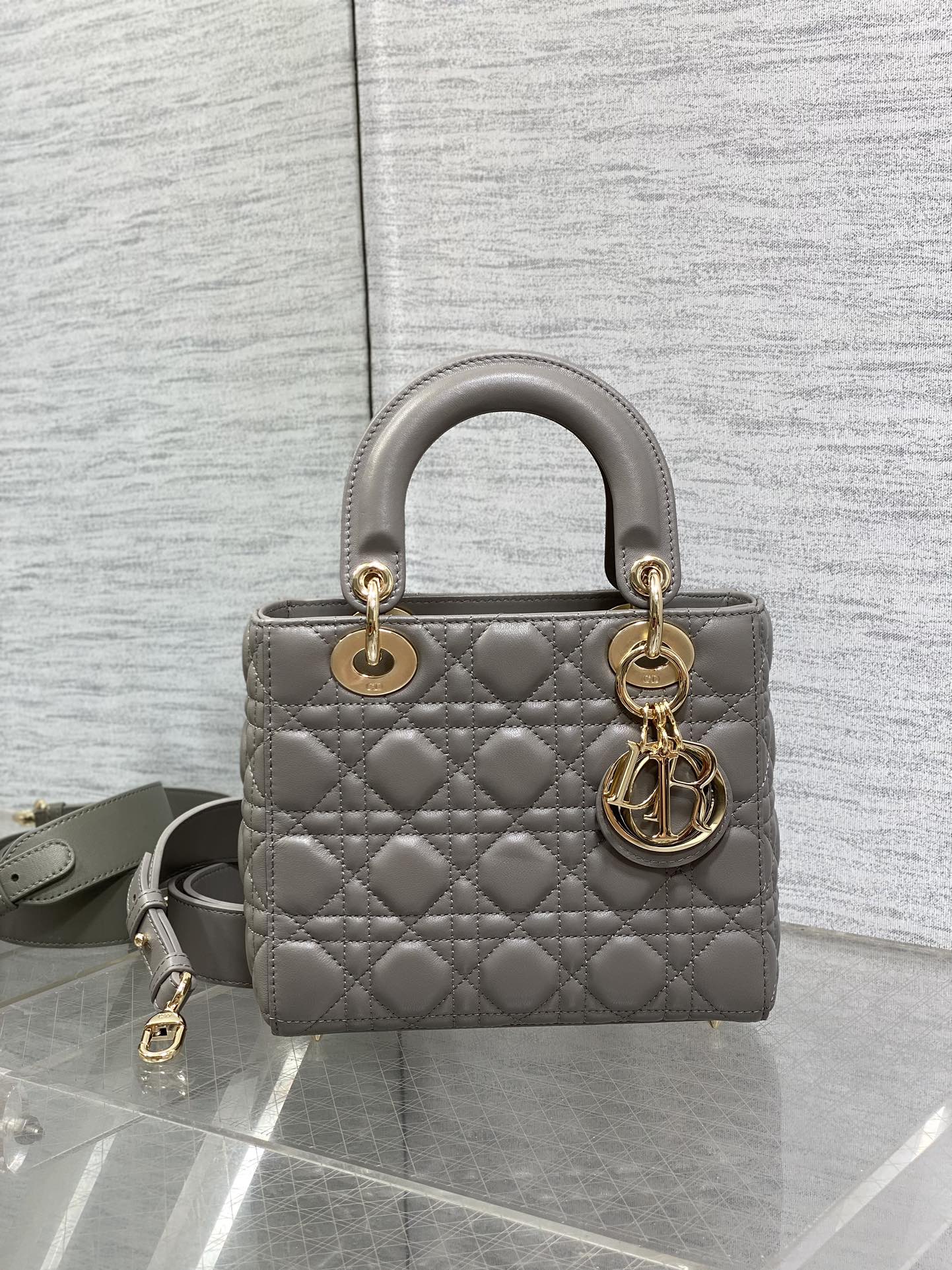 Small Lady Dior My ABCDior Bag M0538 Dark Gray Cannage Lambskin - Default Title - View 3