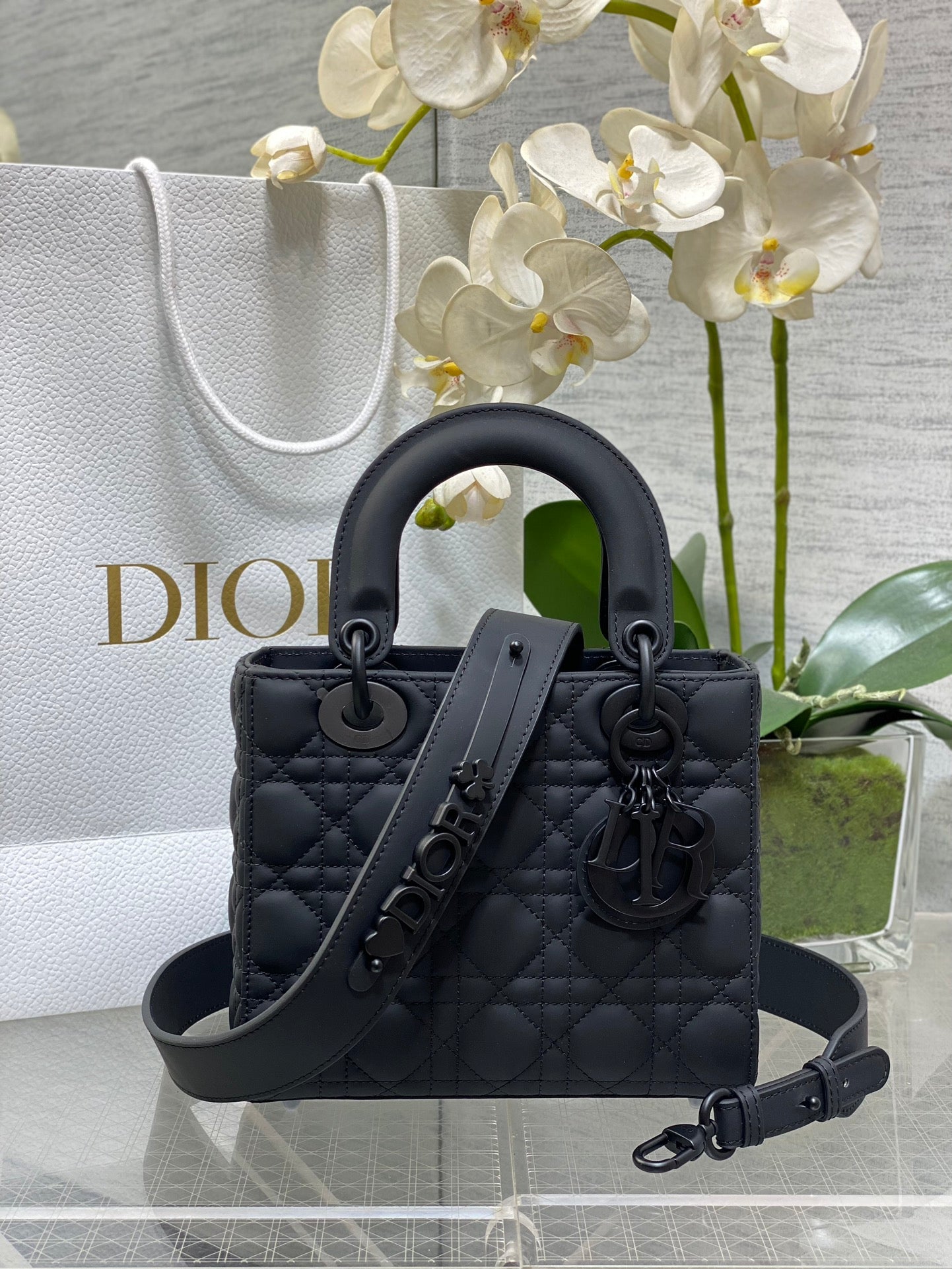 Small Lady Dior My ABCDior Bag M0538 Black Ultramatte Cannage Calfskin - Default Title - View 1