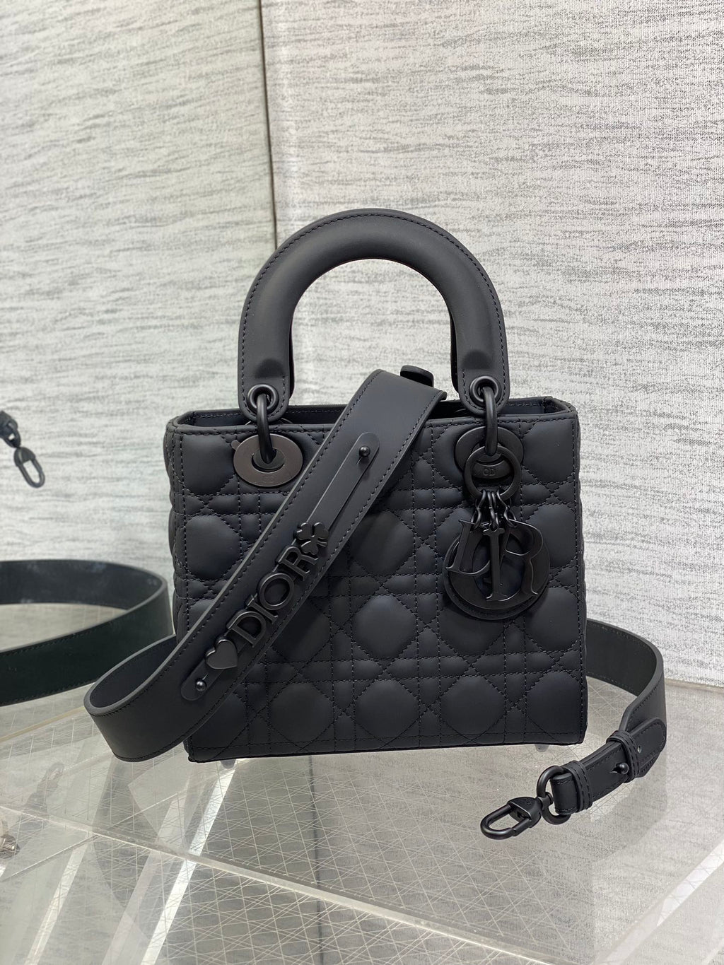 Small Lady Dior My ABCDior Bag M0538 Black Ultramatte Cannage Calfskin - Default Title - View 2