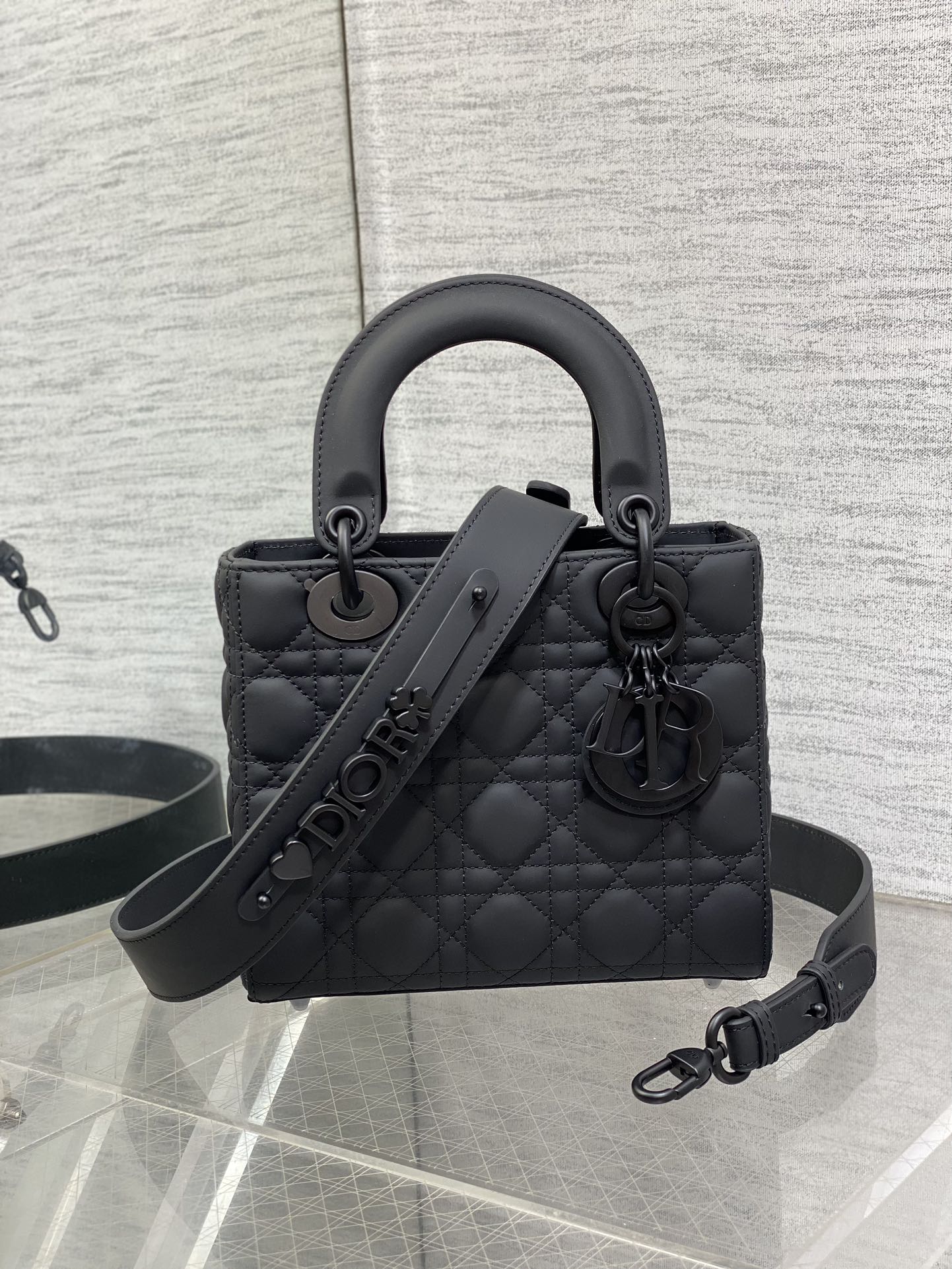 Small Lady Dior My ABCDior Bag M0538 Black Ultramatte Cannage Calfskin - Default Title - View 2