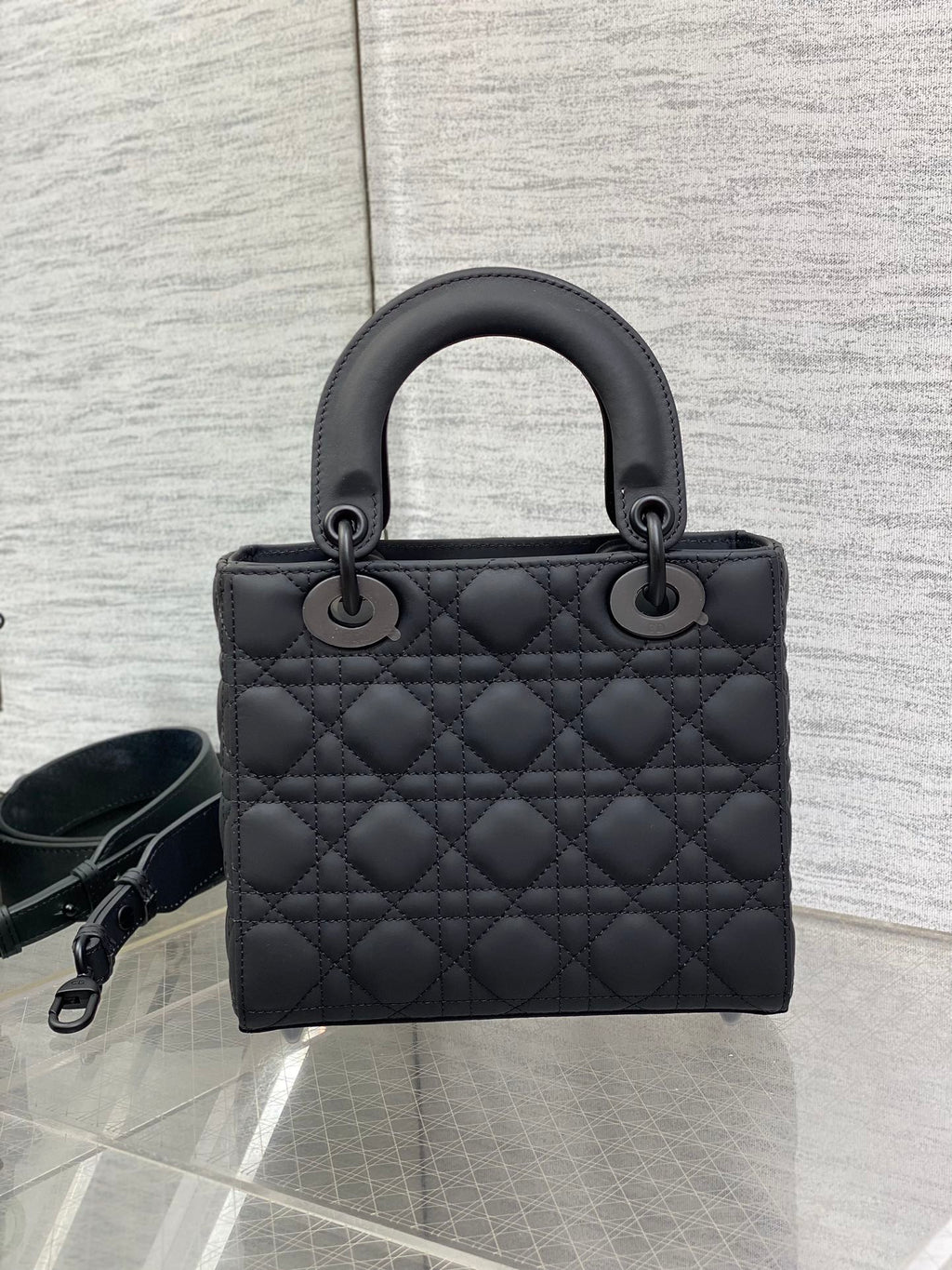 Small Lady Dior My ABCDior Bag M0538 Black Ultramatte Cannage Calfskin - Default Title - View 3