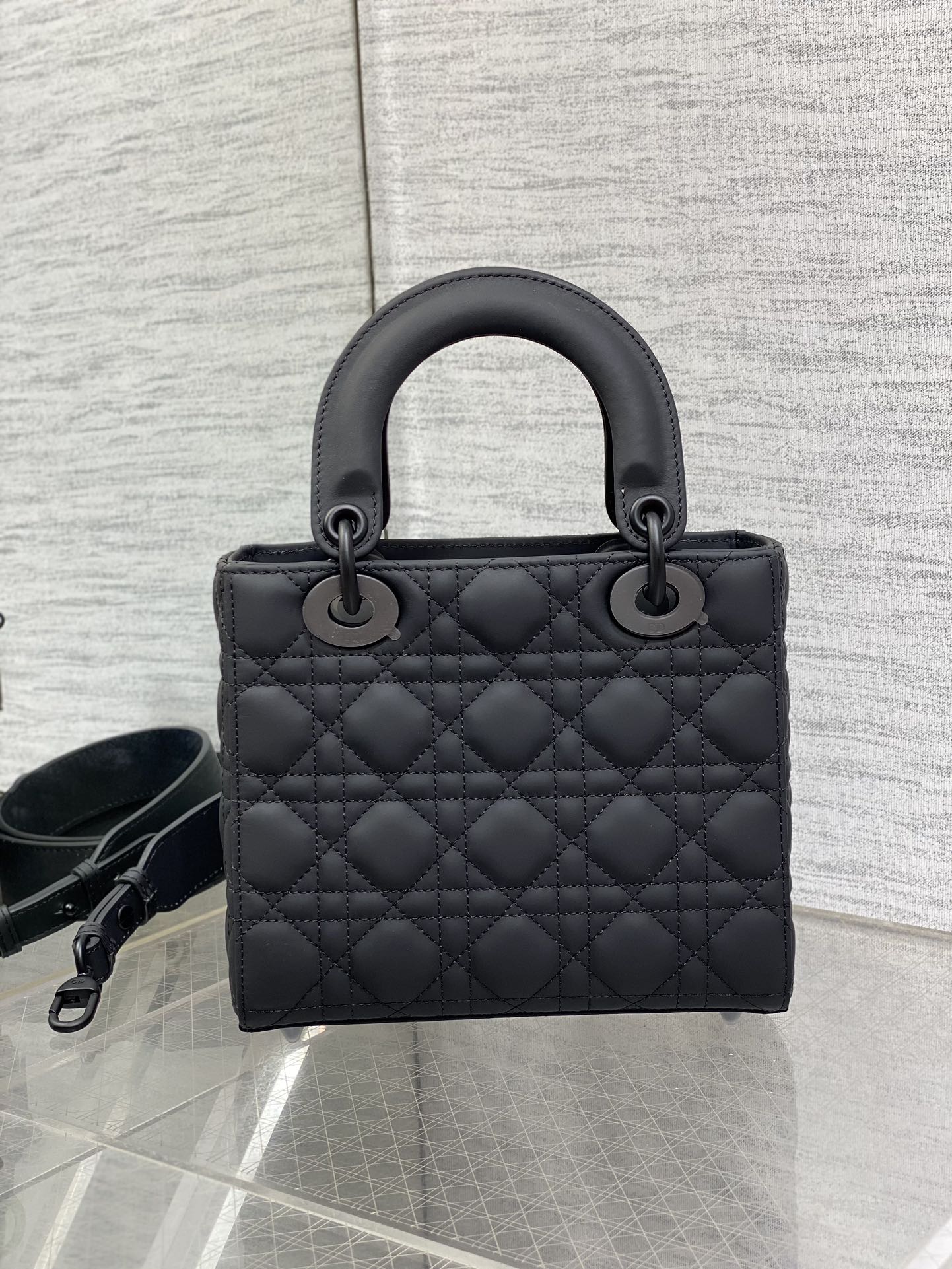 Small Lady Dior My ABCDior Bag M0538 Black Ultramatte Cannage Calfskin - Default Title - View 3