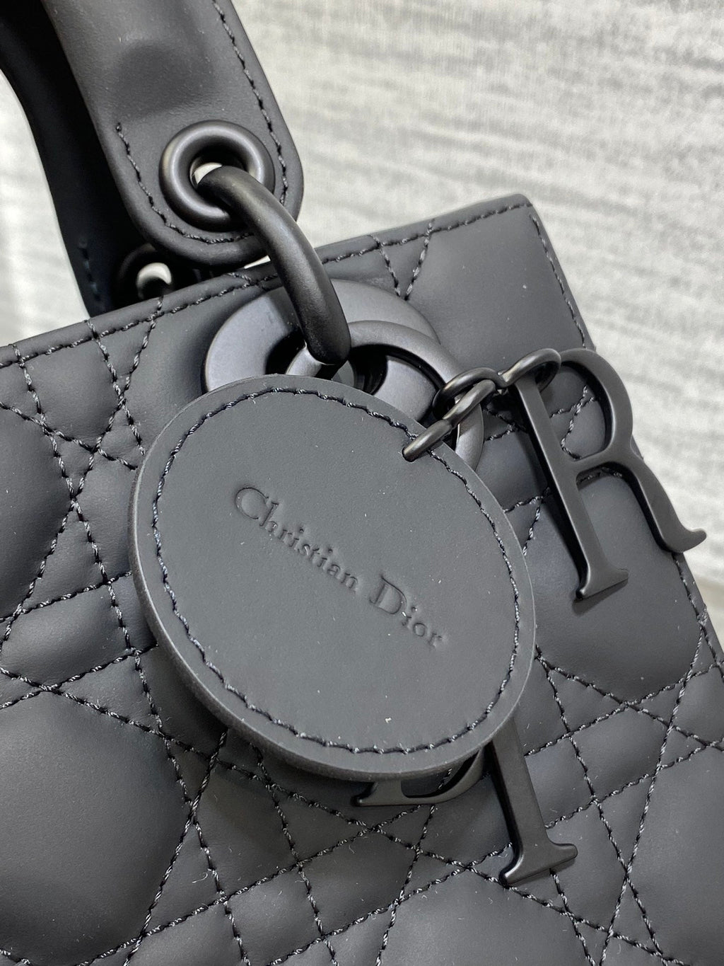 Small Lady Dior My ABCDior Bag M0538 Black Ultramatte Cannage Calfskin - Default Title - View 5
