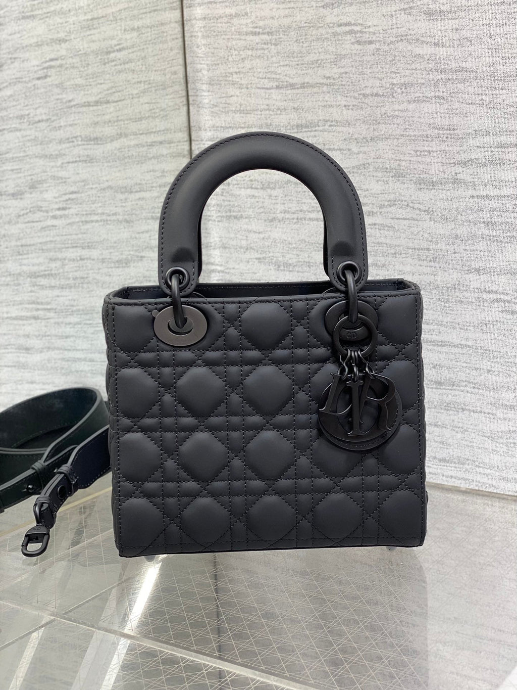 Small Lady Dior My ABCDior Bag M0538 Black Ultramatte Cannage Calfskin - Default Title - View 6