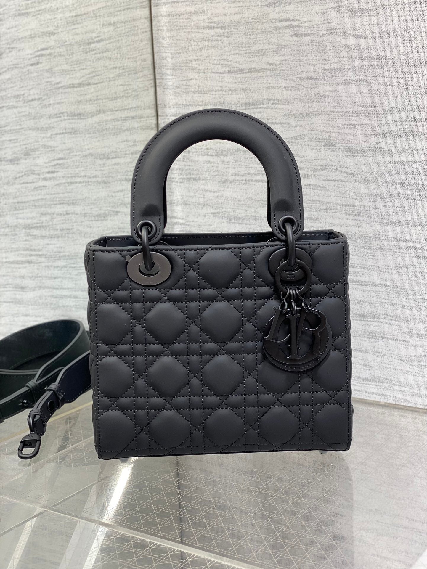 Small Lady Dior My ABCDior Bag M0538 Black Ultramatte Cannage Calfskin - Default Title - View 6