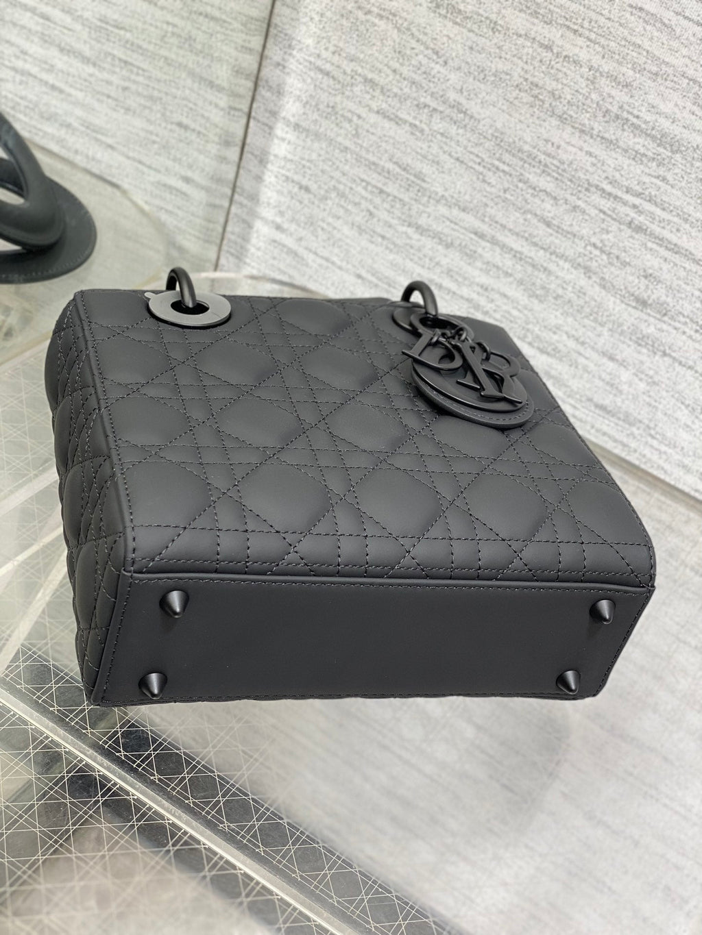 Small Lady Dior My ABCDior Bag M0538 Black Ultramatte Cannage Calfskin - Default Title - View 7