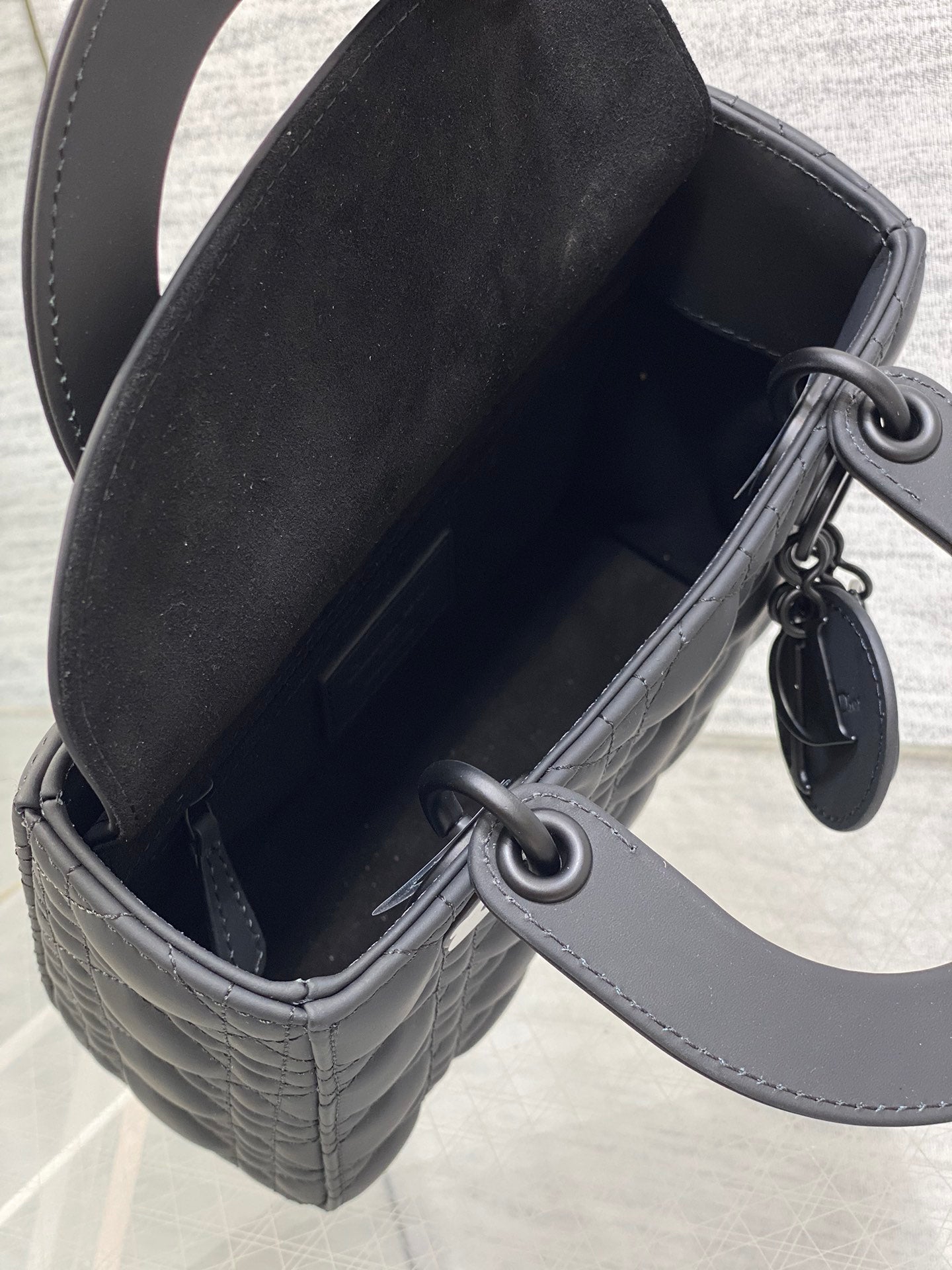 Small Lady Dior My ABCDior Bag M0538 Black Ultramatte Cannage Calfskin - Default Title - View 8