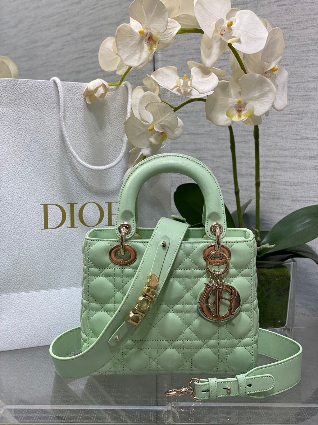 Small Lady Dior My ABCDior Bag M0538 Light Green Cannage Lambskin - Default Title - View 1