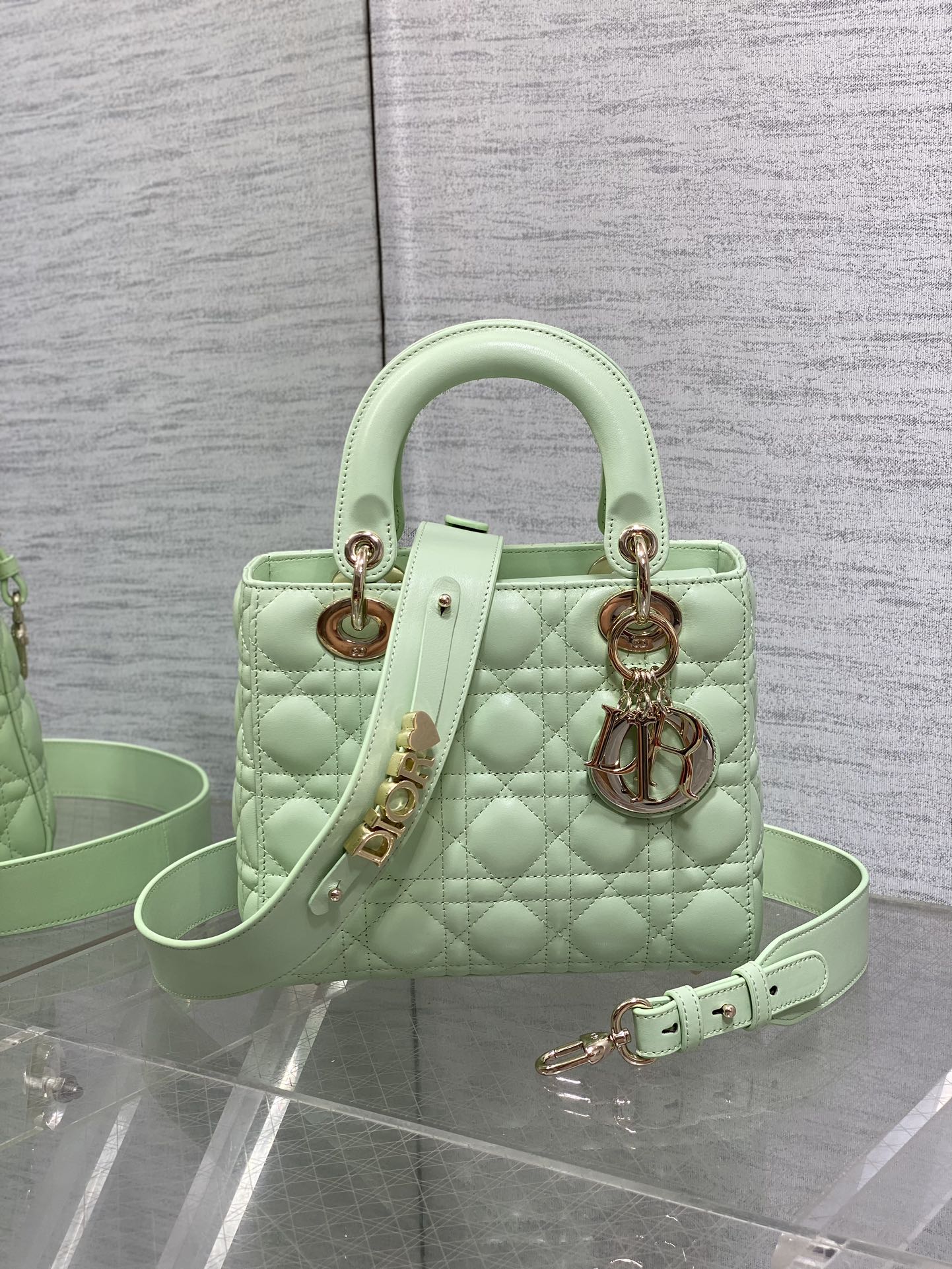 Small Lady Dior My ABCDior Bag M0538 Light Green Cannage Lambskin - Default Title - View 2