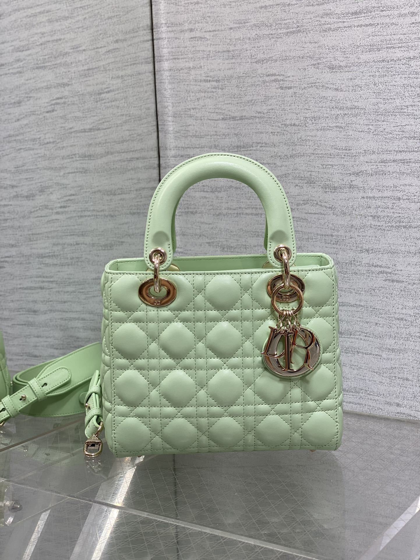 Small Lady Dior My ABCDior Bag M0538 Light Green Cannage Lambskin - Default Title - View 3