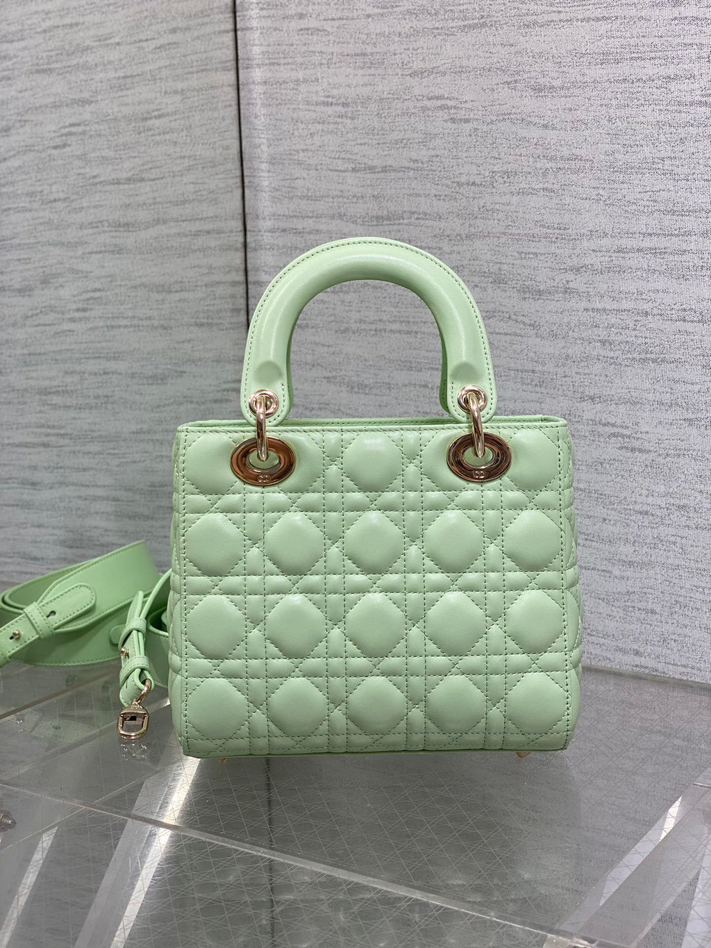 Small Lady Dior My ABCDior Bag M0538 Light Green Cannage Lambskin - Default Title - View 6
